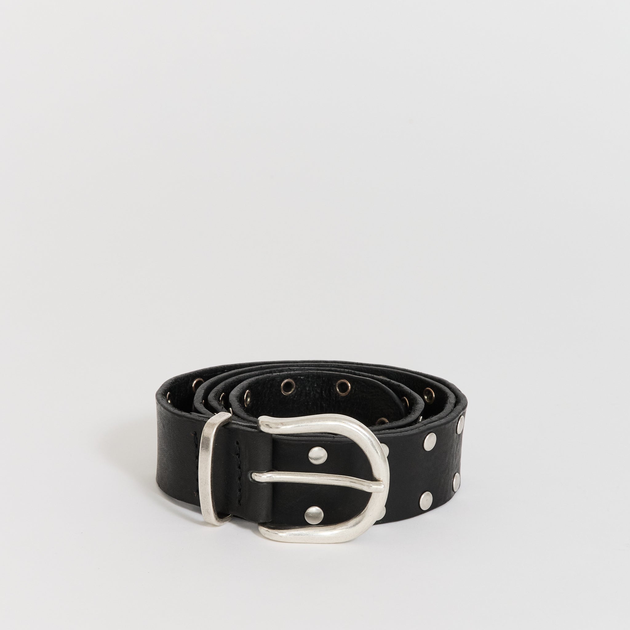 Silver Studded Leather Belt Black