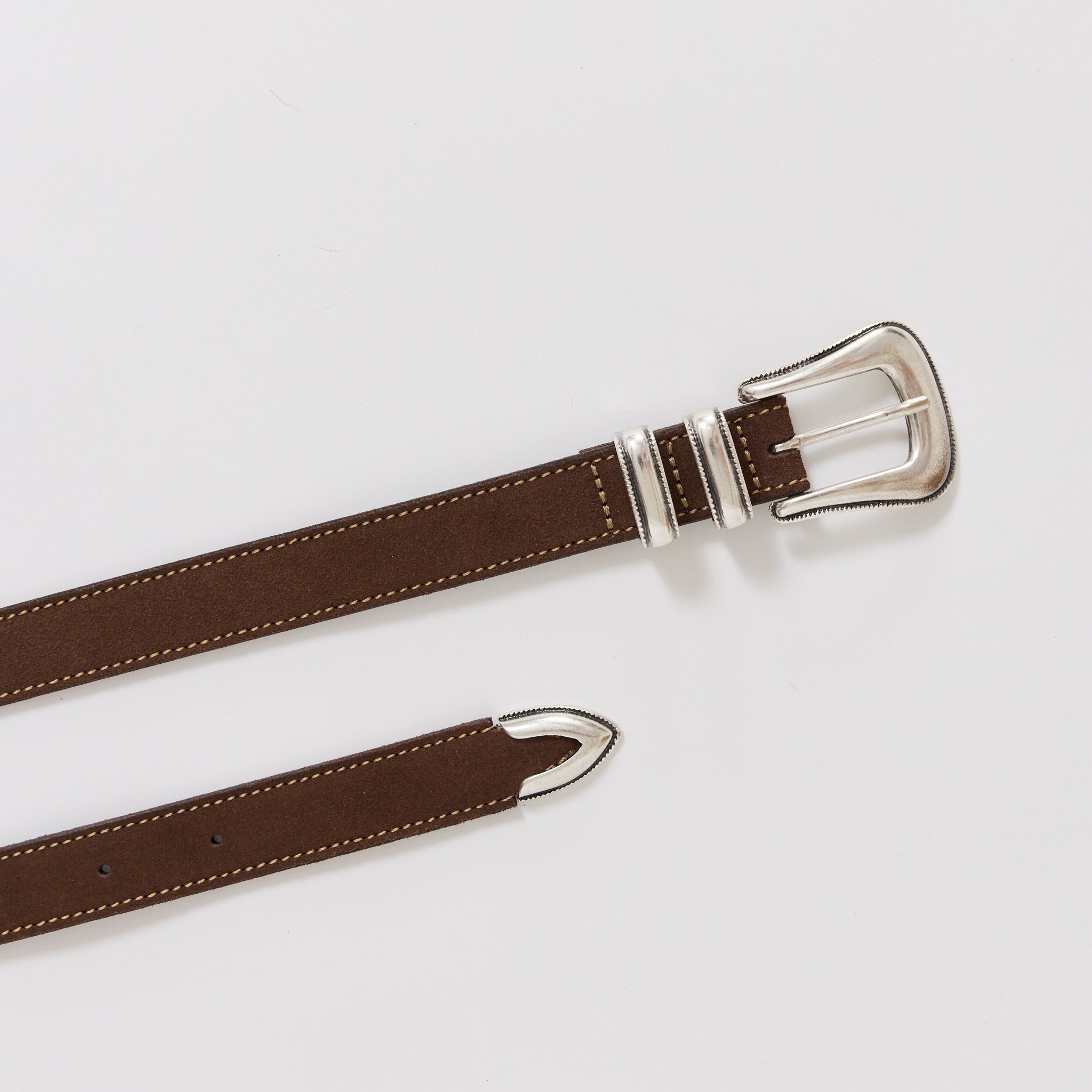 Western Suede Silver Belt Dark Brown