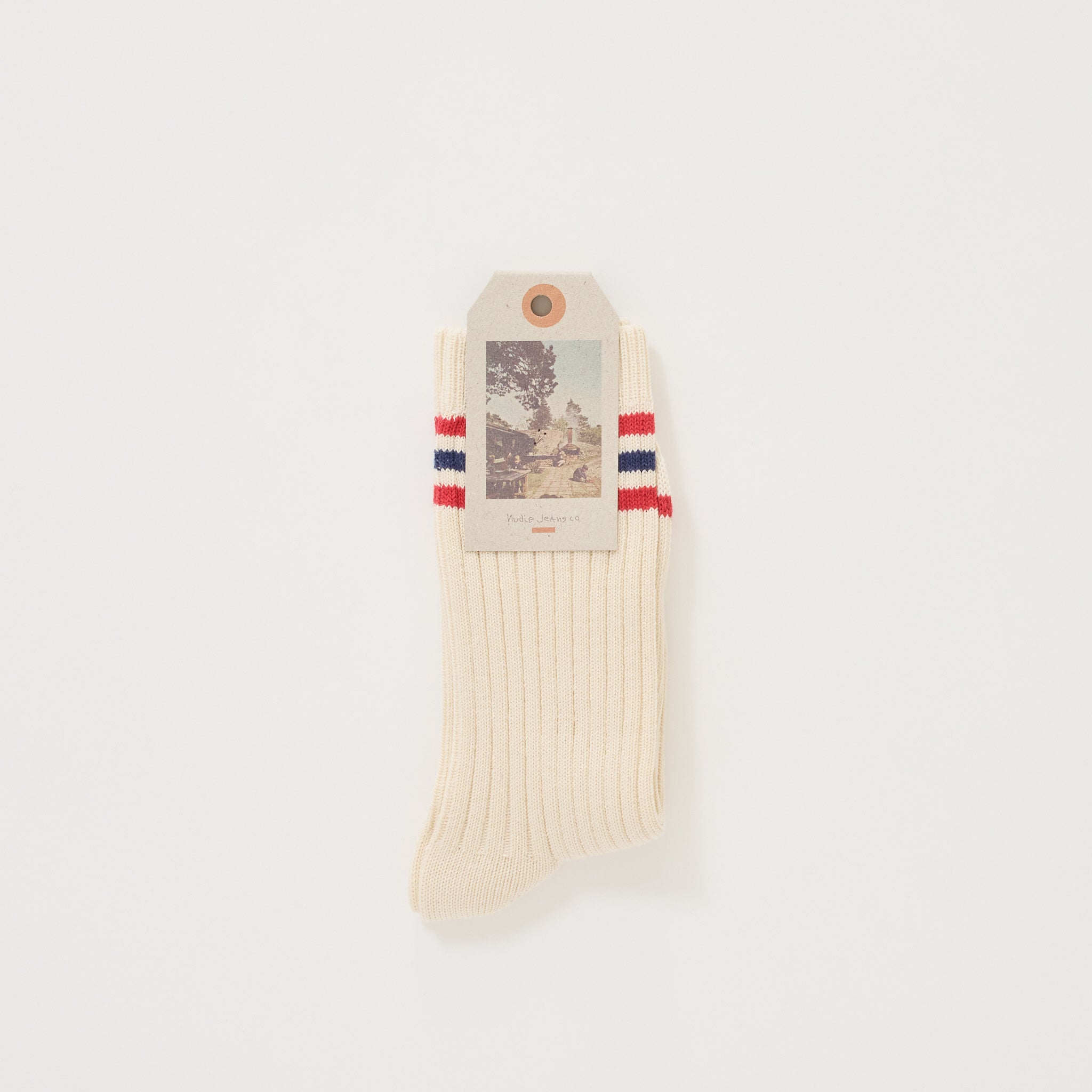 Women Tennis Socks Retro Off White/Red