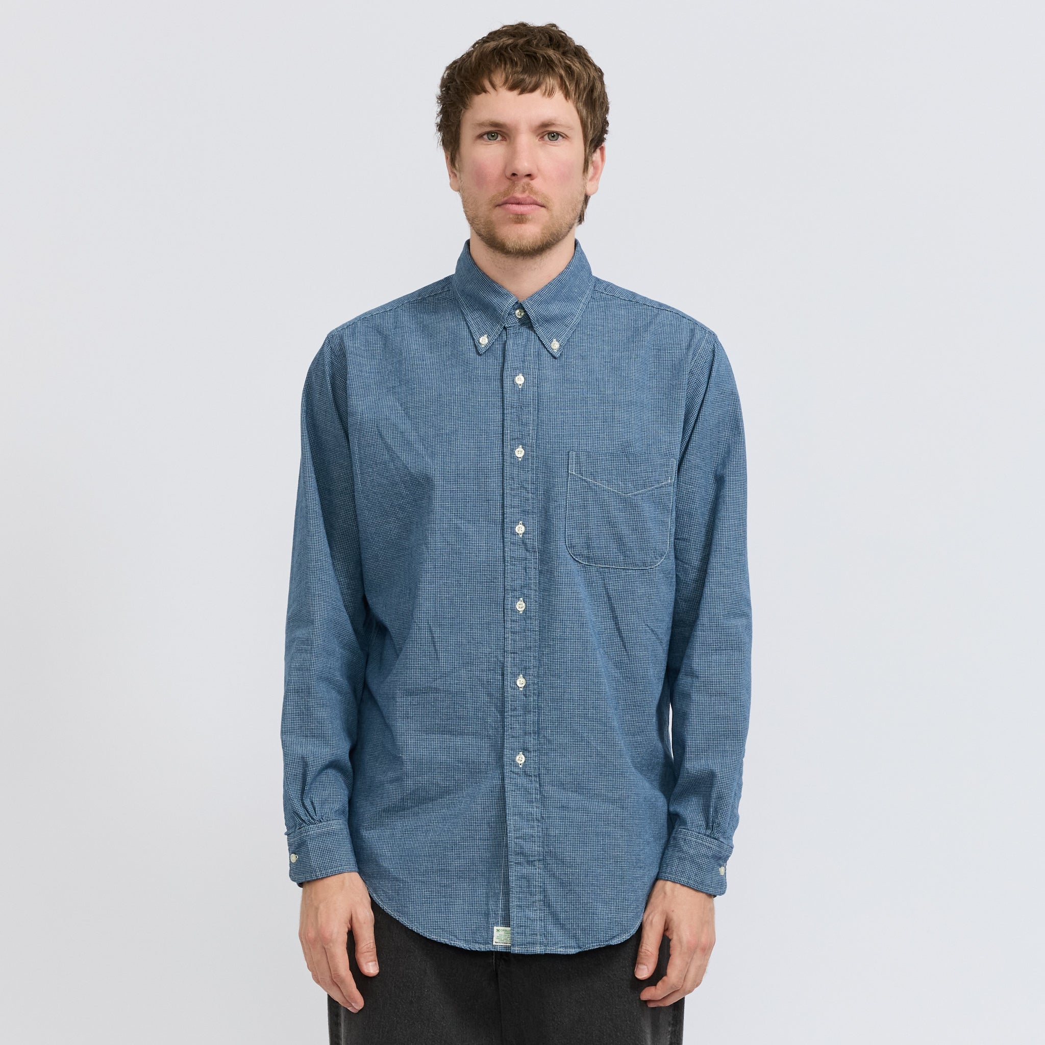 Small Check Indigo Chambray Standard Button Down Shirt Check Chambray
