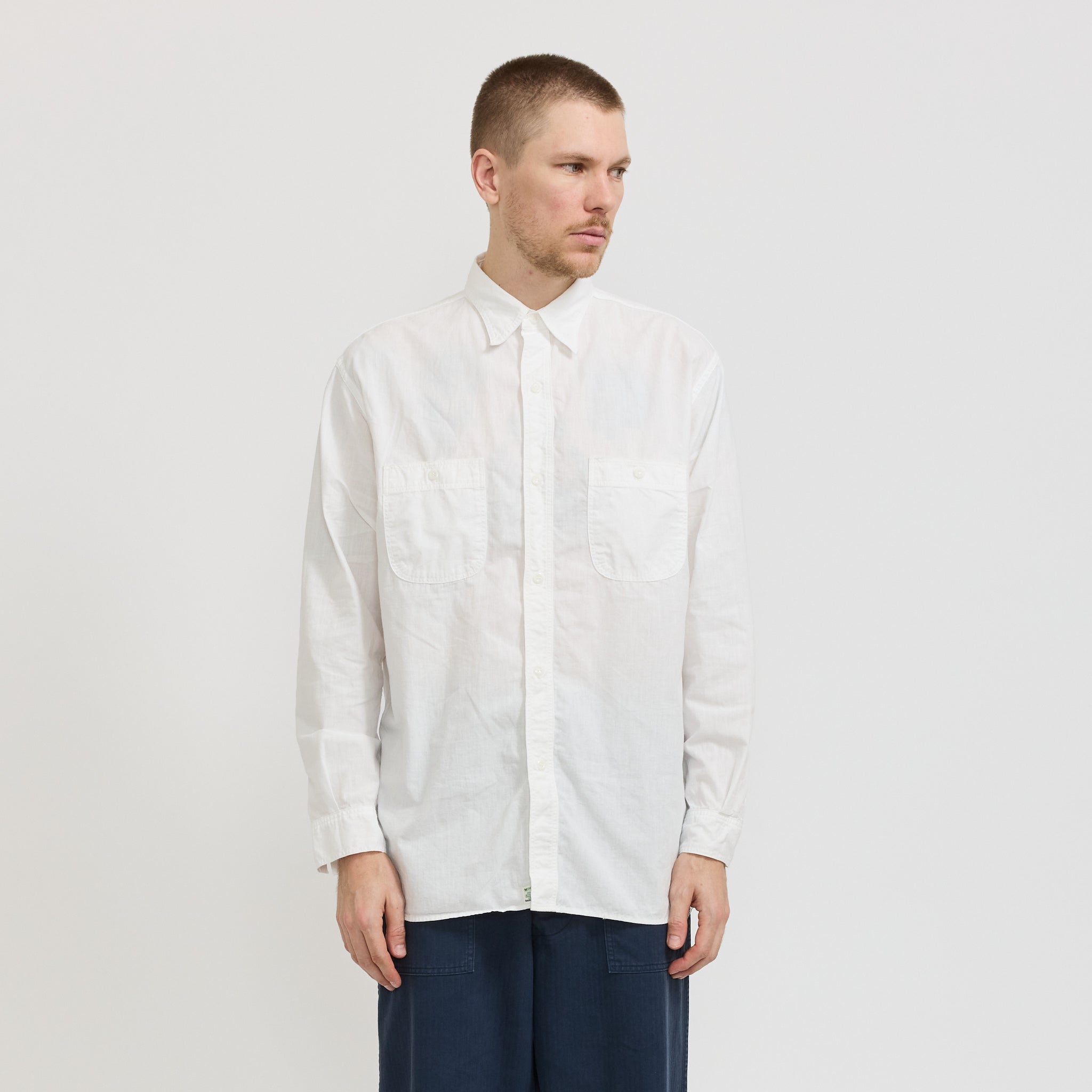 Relaxed Fit White Chambray Work Shirt