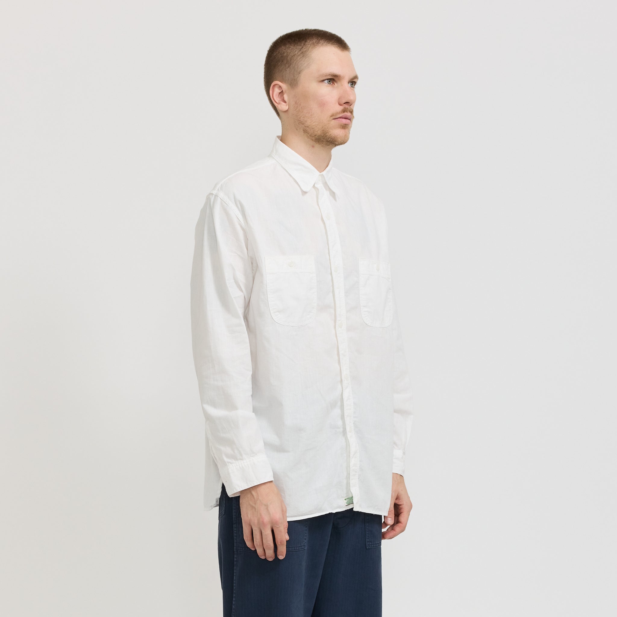 Relaxed Fit White Chambray Work Shirt