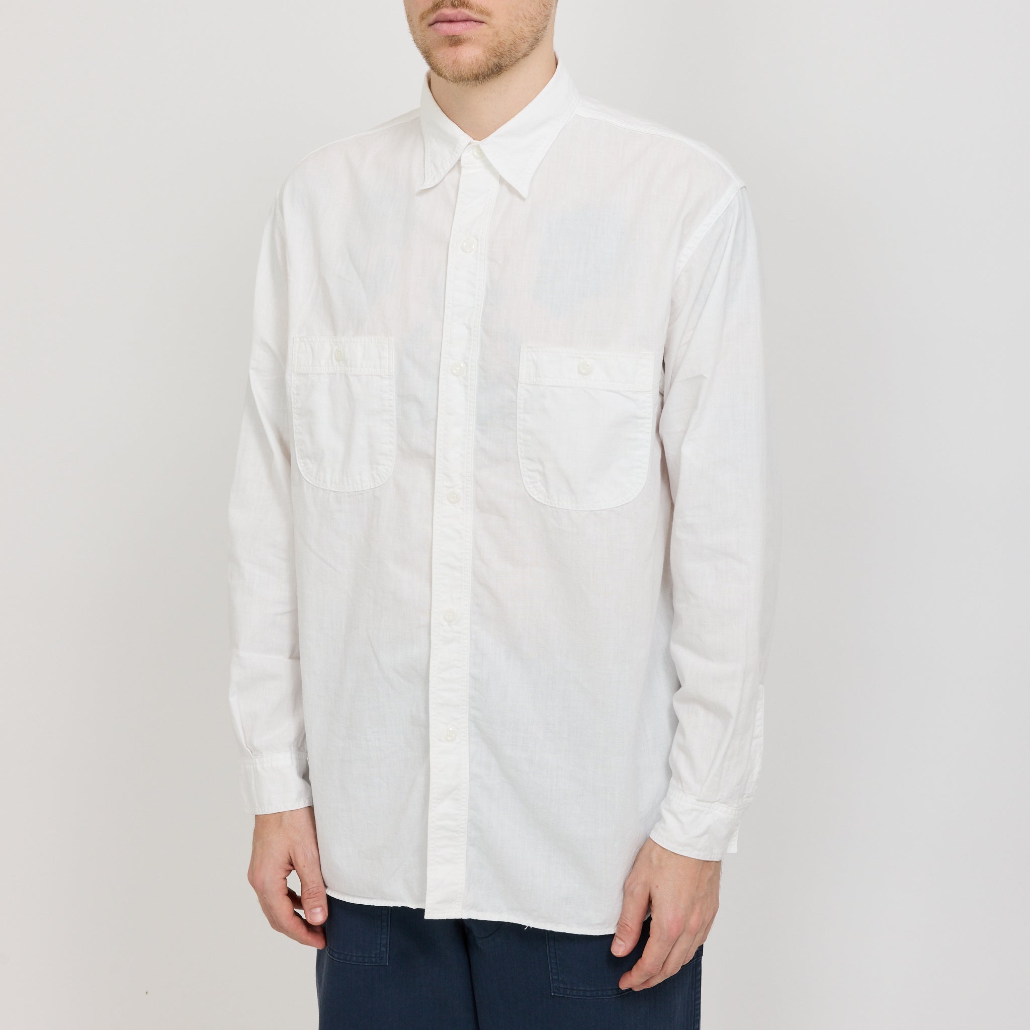 Relaxed Fit White Chambray Work Shirt
