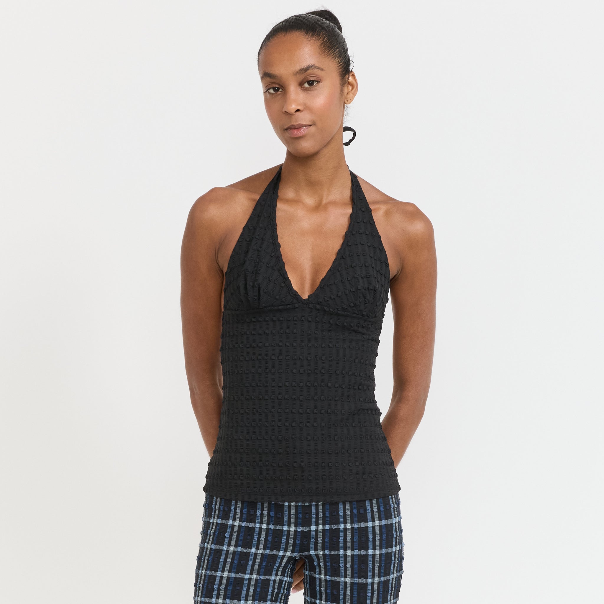 Cindy Halter Top Seersucker Black