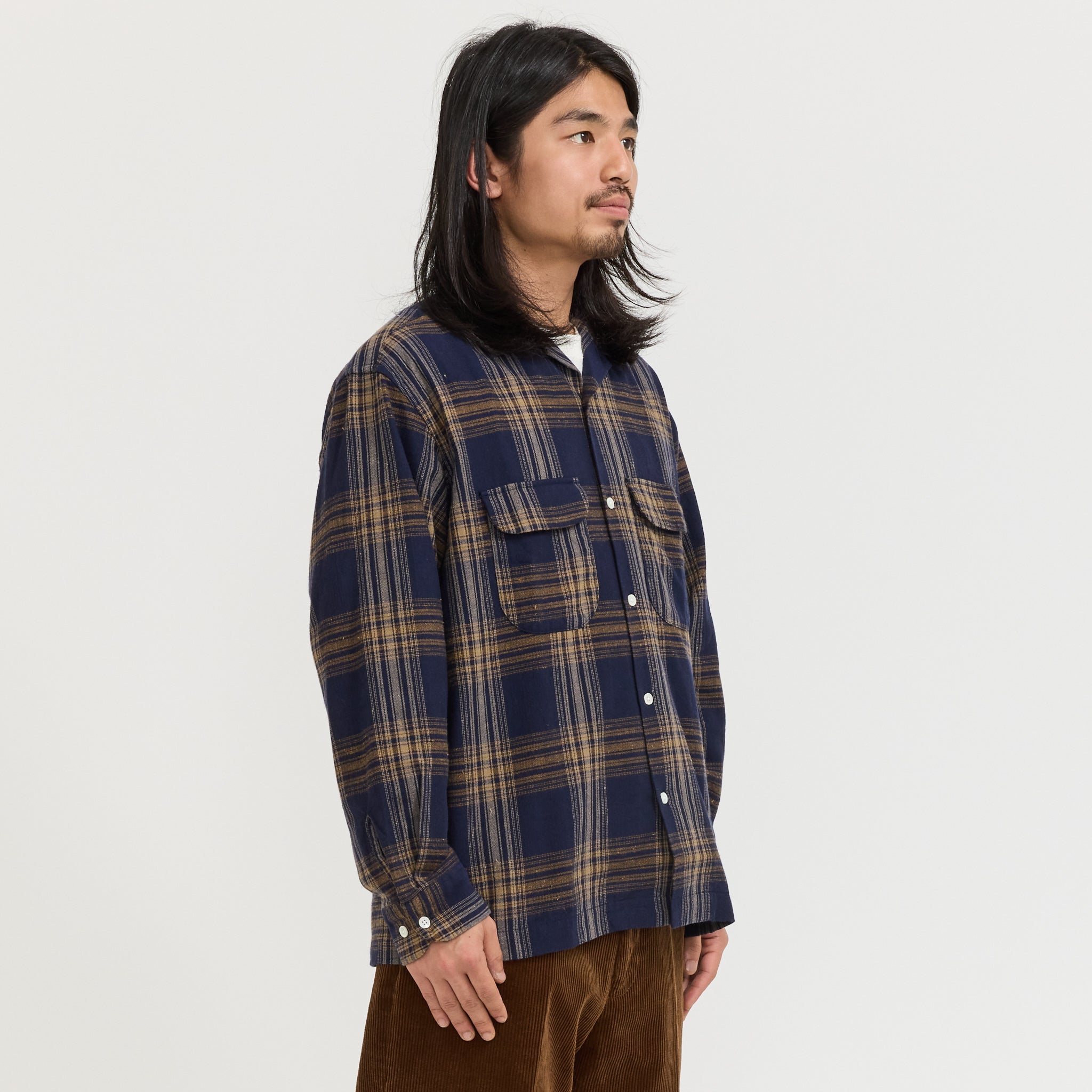 Vincent Nep Herringbone Plaid Shirt Khaki