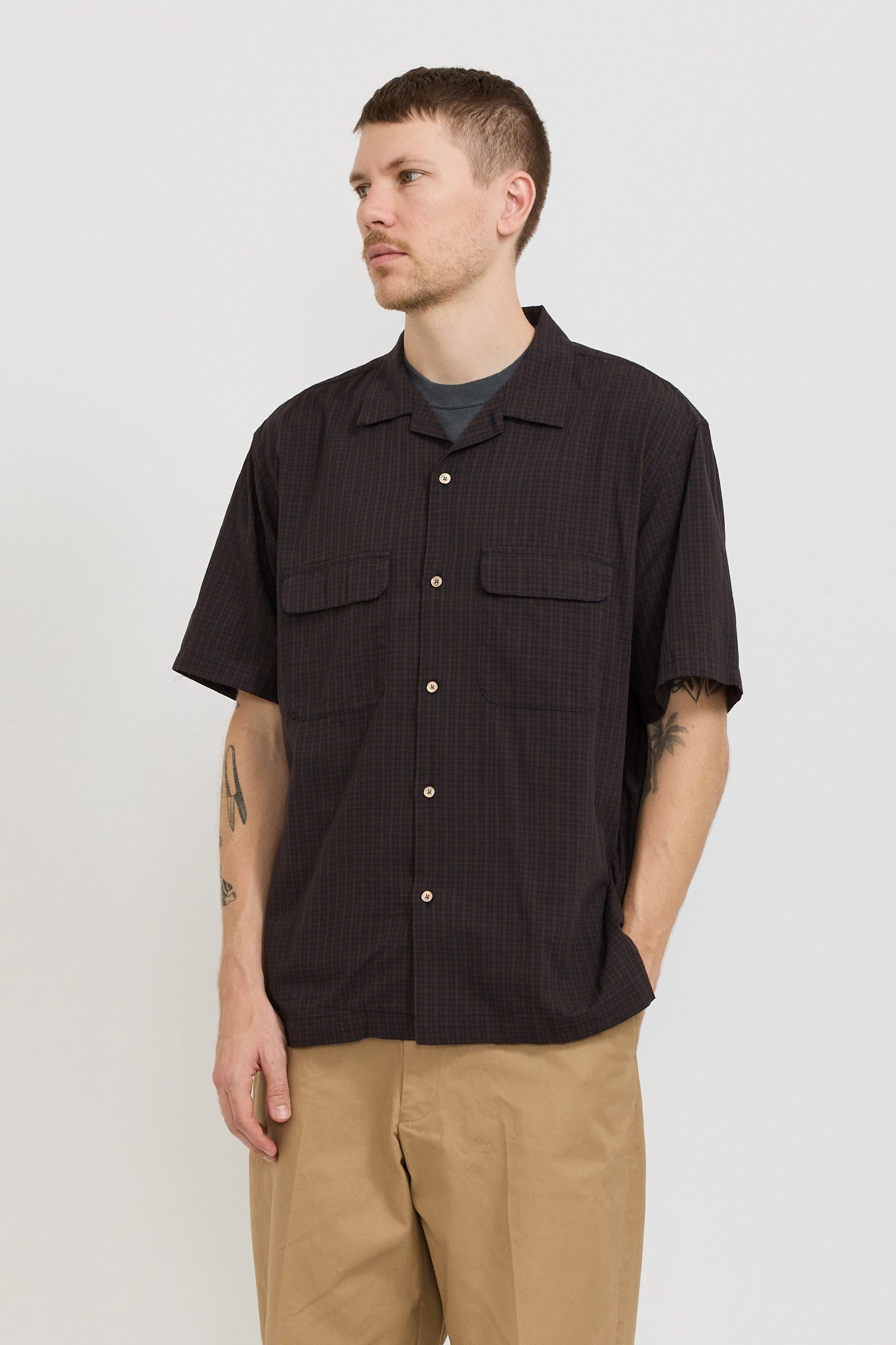 Pilgrim Surf Supply | Sam Plaid Short Sleeve Shirt Brown | Maplestore