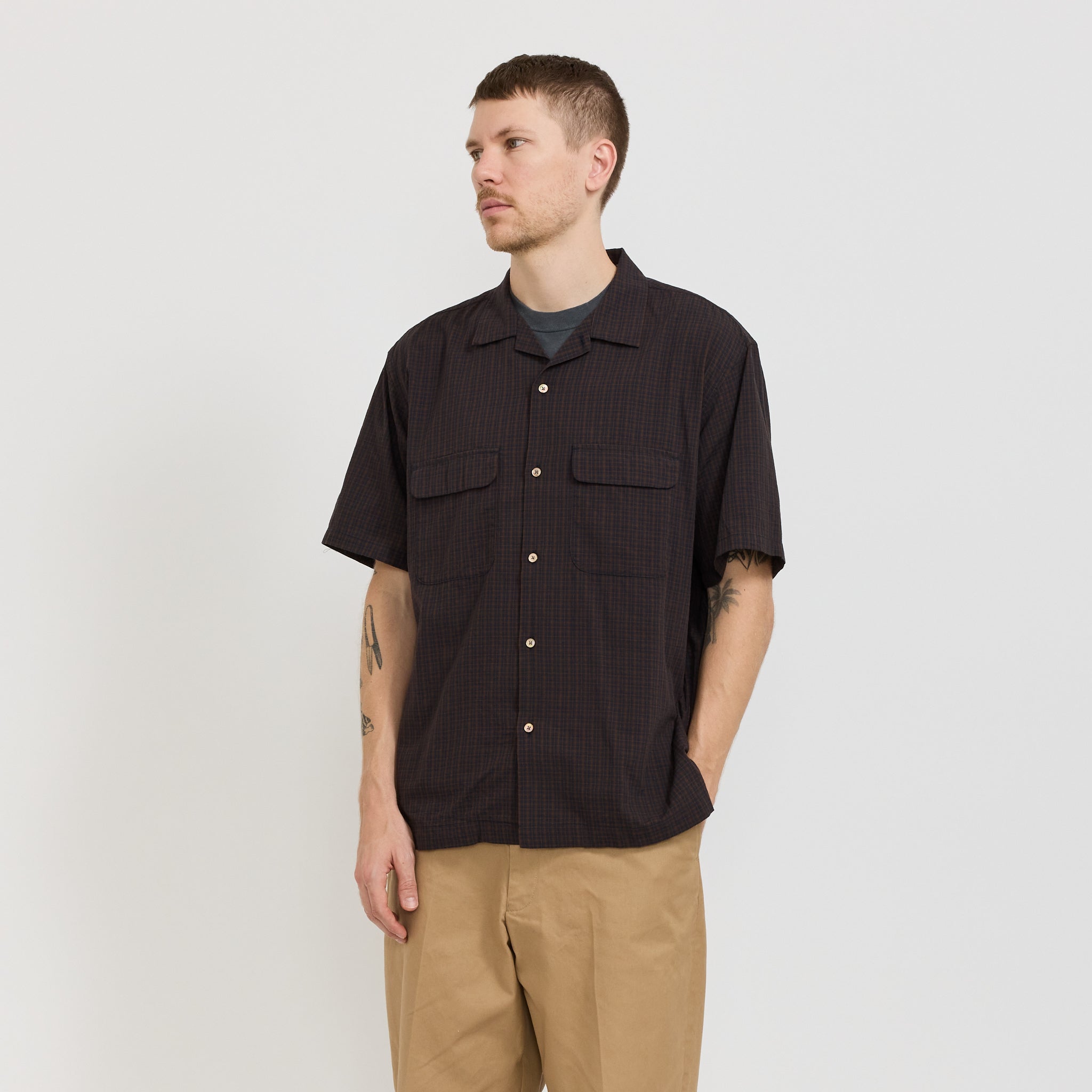 Pilgrim Surf Supply | Sam Plaid Short Sleeve Shirt Brown | Maplestore