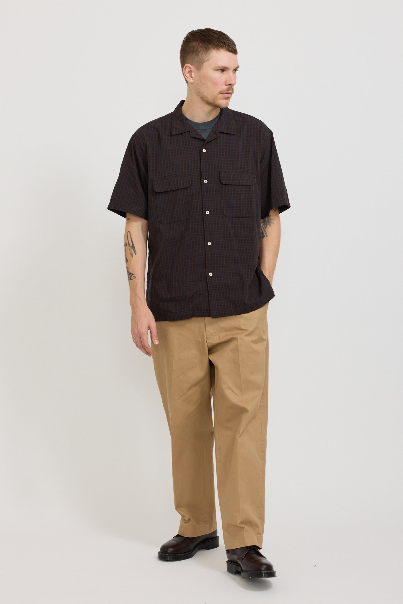 Pilgrim Surf Supply | Sam Plaid Short Sleeve Shirt Brown | Maplestore