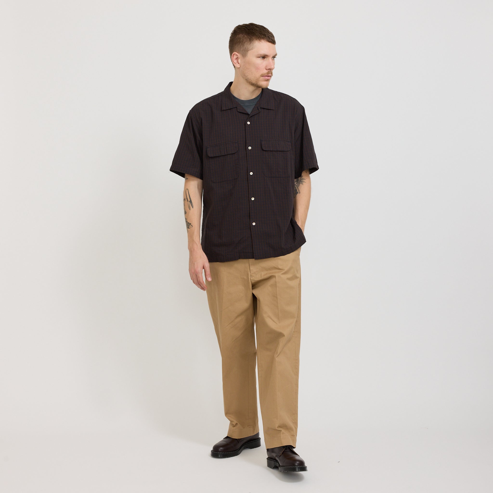 Pilgrim Surf Supply | Sam Plaid Short Sleeve Shirt Brown | Maplestore