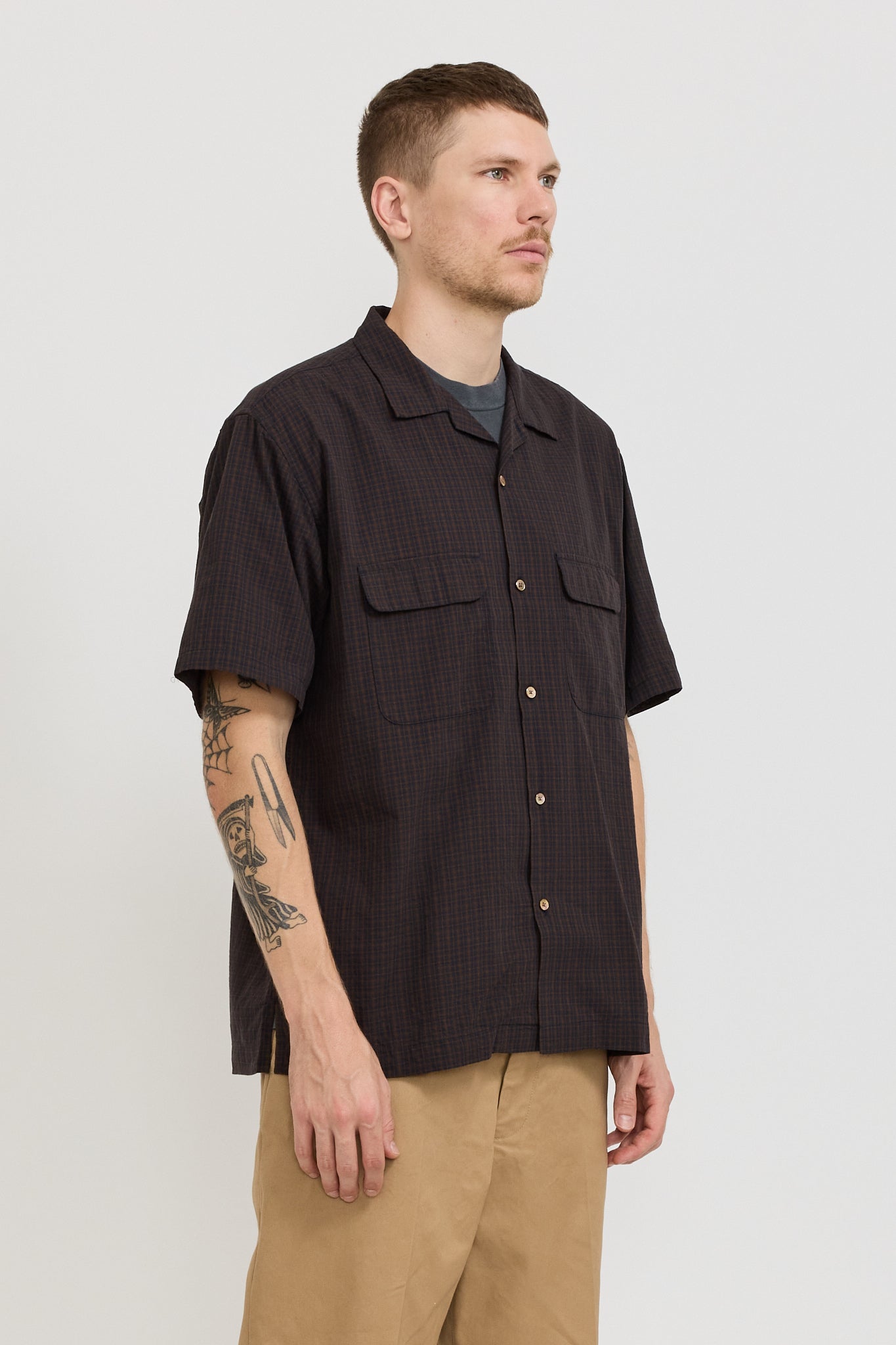 Pilgrim Surf Supply | Sam Plaid Short Sleeve Shirt Brown | Maplestore