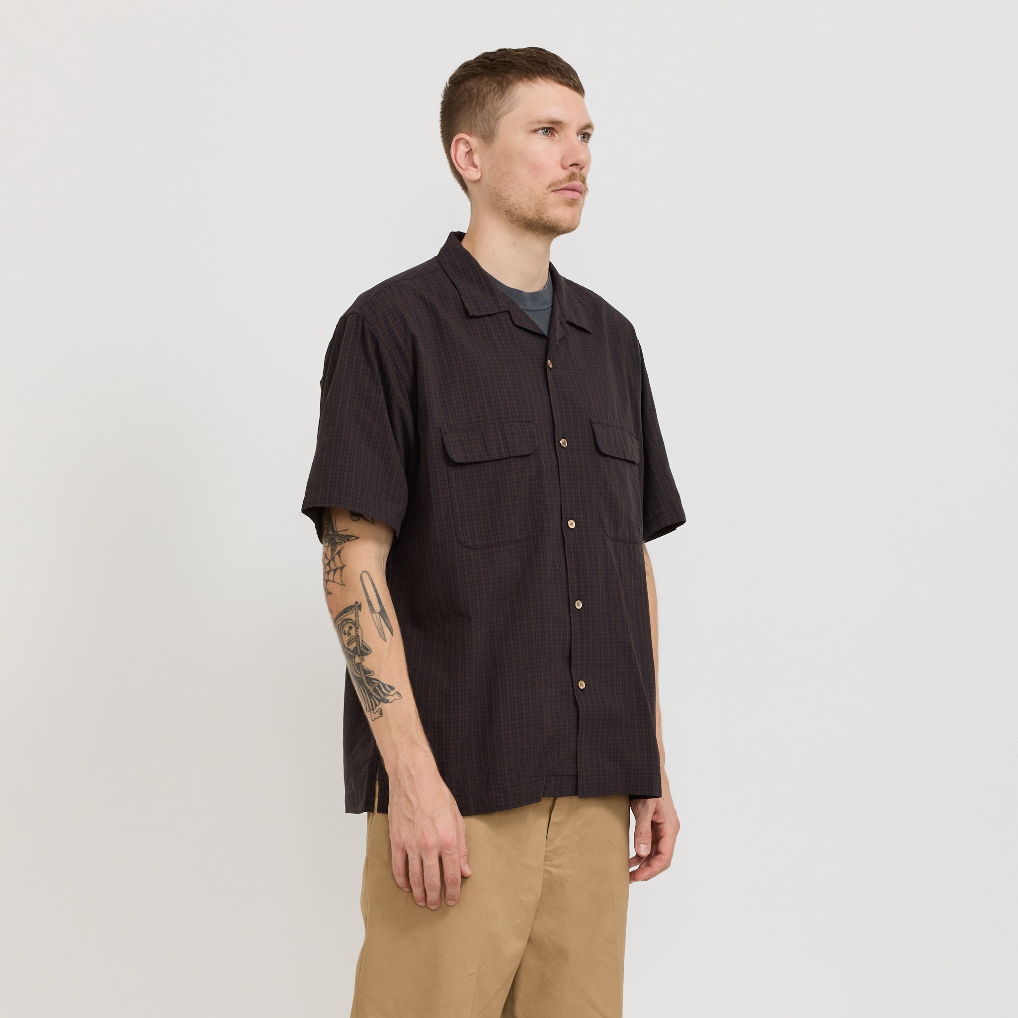 Pilgrim Surf Supply | Sam Plaid Short Sleeve Shirt Brown | Maplestore
