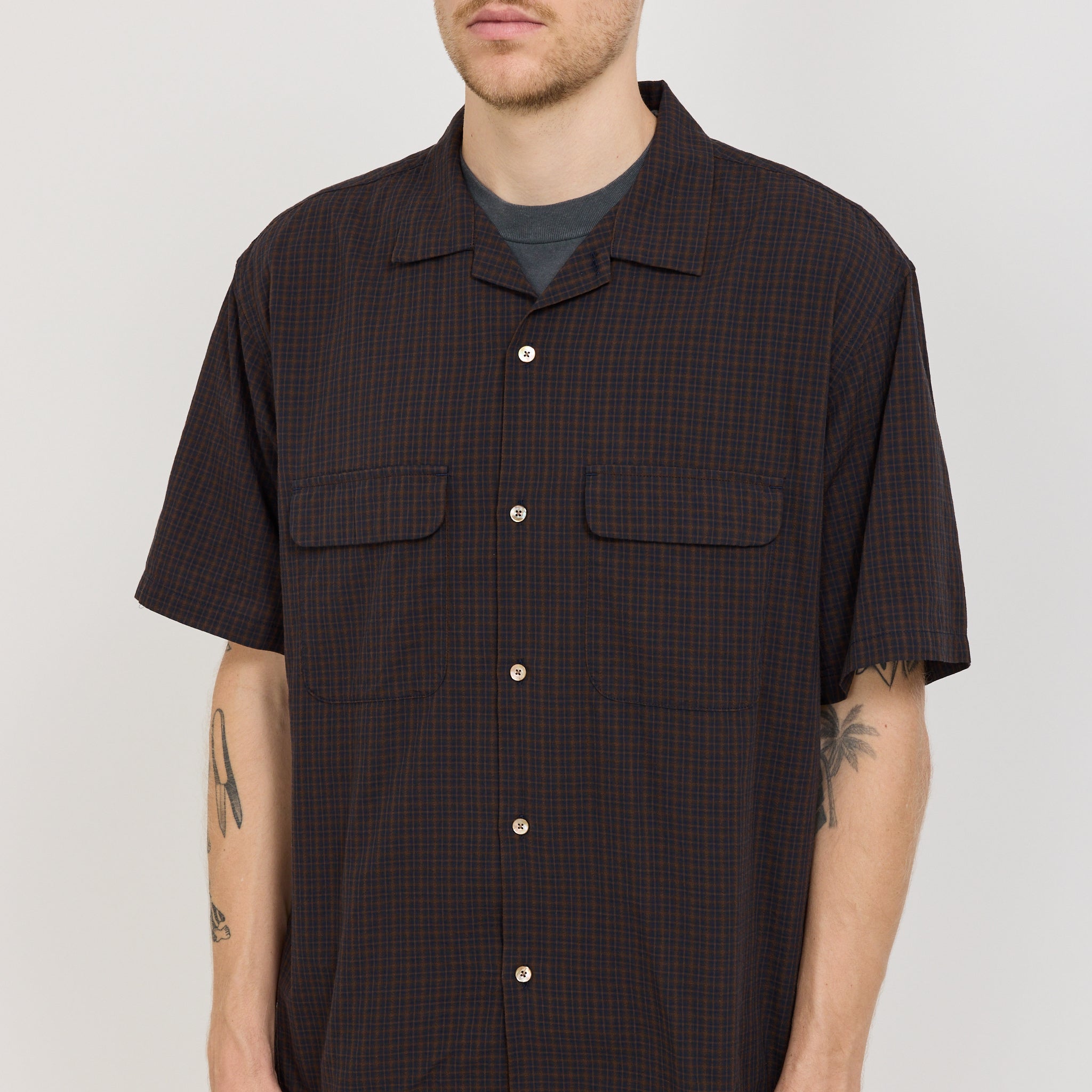 Pilgrim Surf Supply | Sam Plaid Short Sleeve Shirt Brown | Maplestore