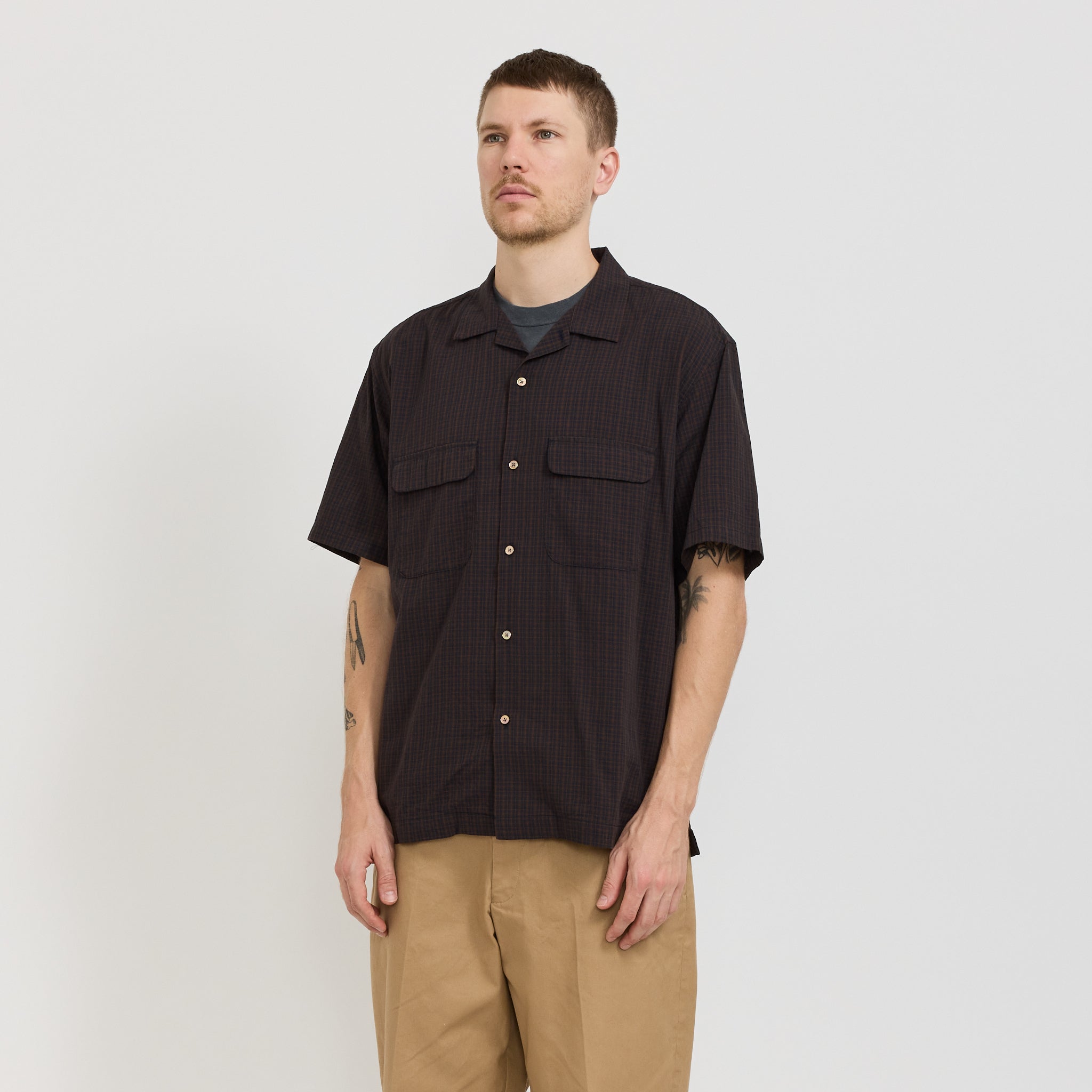 Pilgrim Surf Supply | Sam Plaid Short Sleeve Shirt Brown | Maplestore