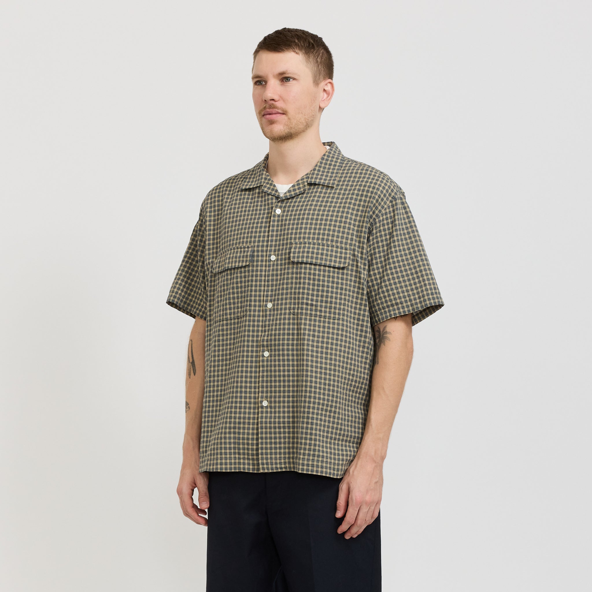 Pilgrim Surf Supply | Sam Plaid Short Sleeve Shirt Olive | Maplestore