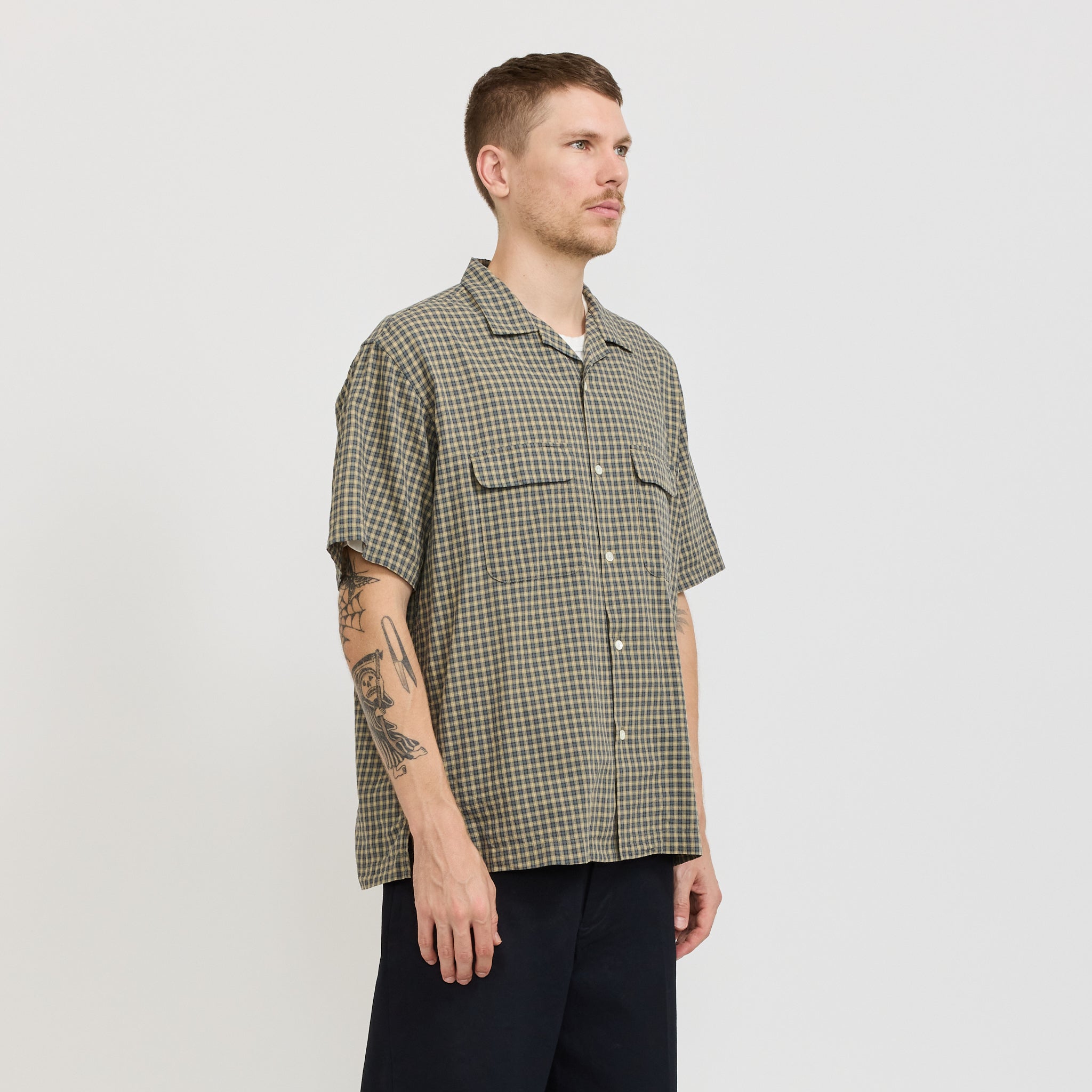 Pilgrim Surf Supply | Sam Plaid Short Sleeve Shirt Olive | Maplestore