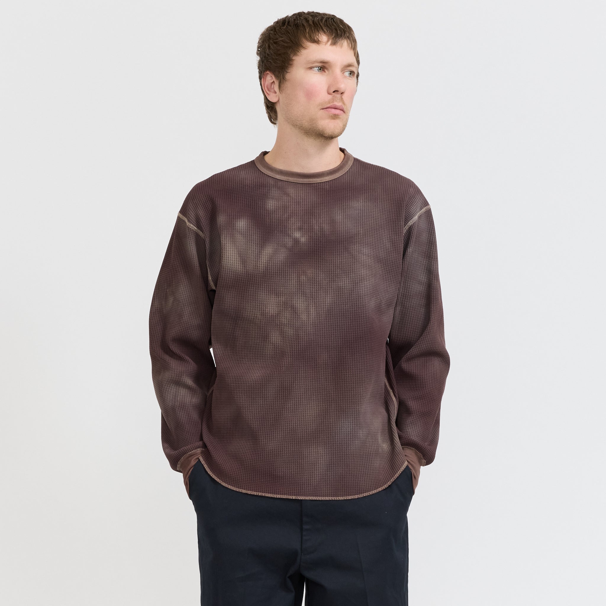 Connan Uneven Dyed Waffle Crew Dark Brown