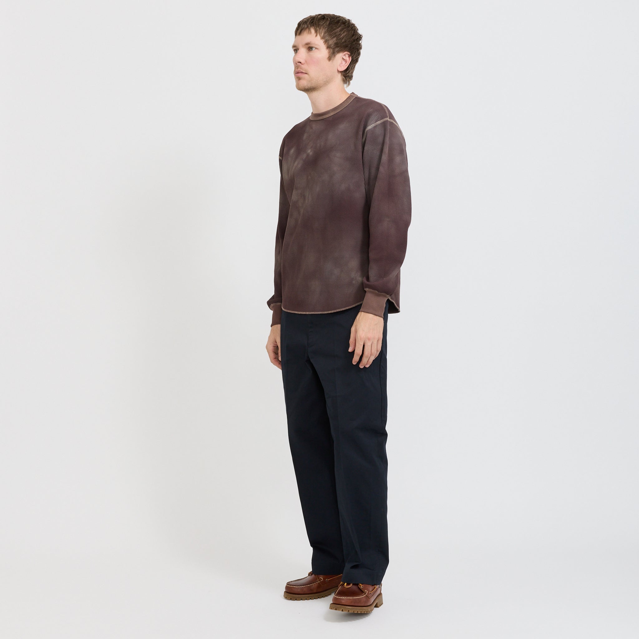 Connan Uneven Dyed Waffle Crew Dark Brown