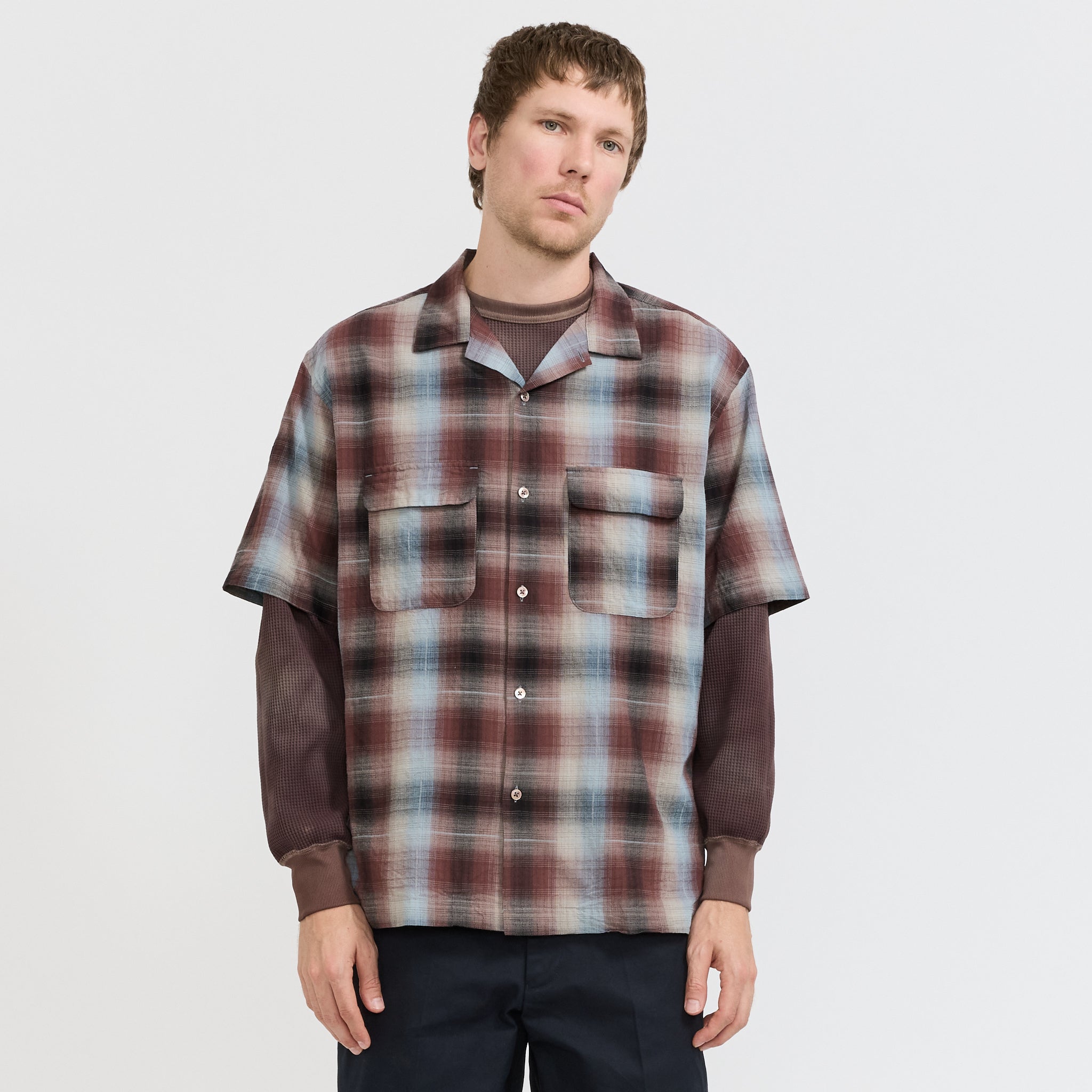 Sam Dobby Ombre Short Sleeve Shirt Brown