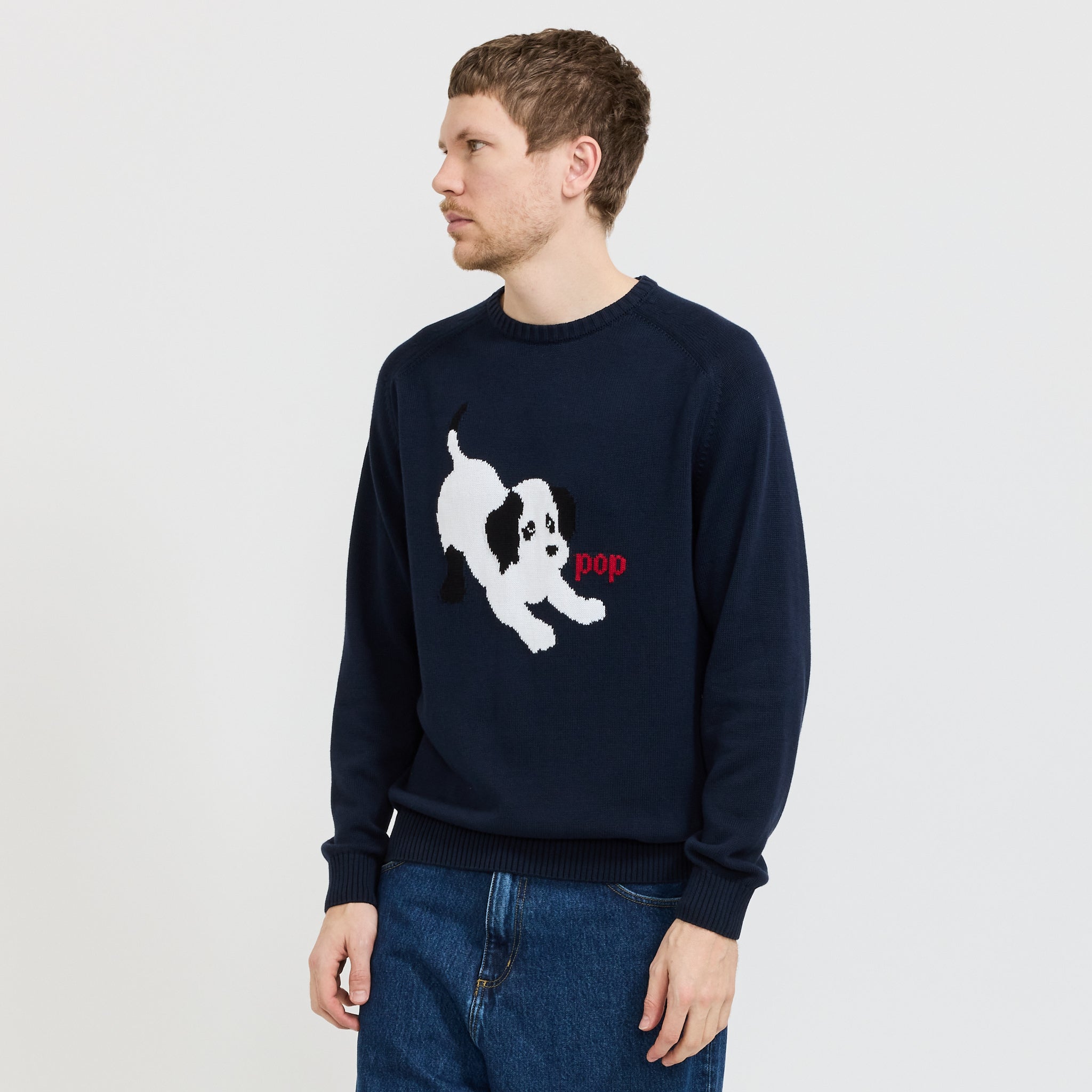 Pop Trading Company | Knitted Joy Crewneck Navy | Maplestore
