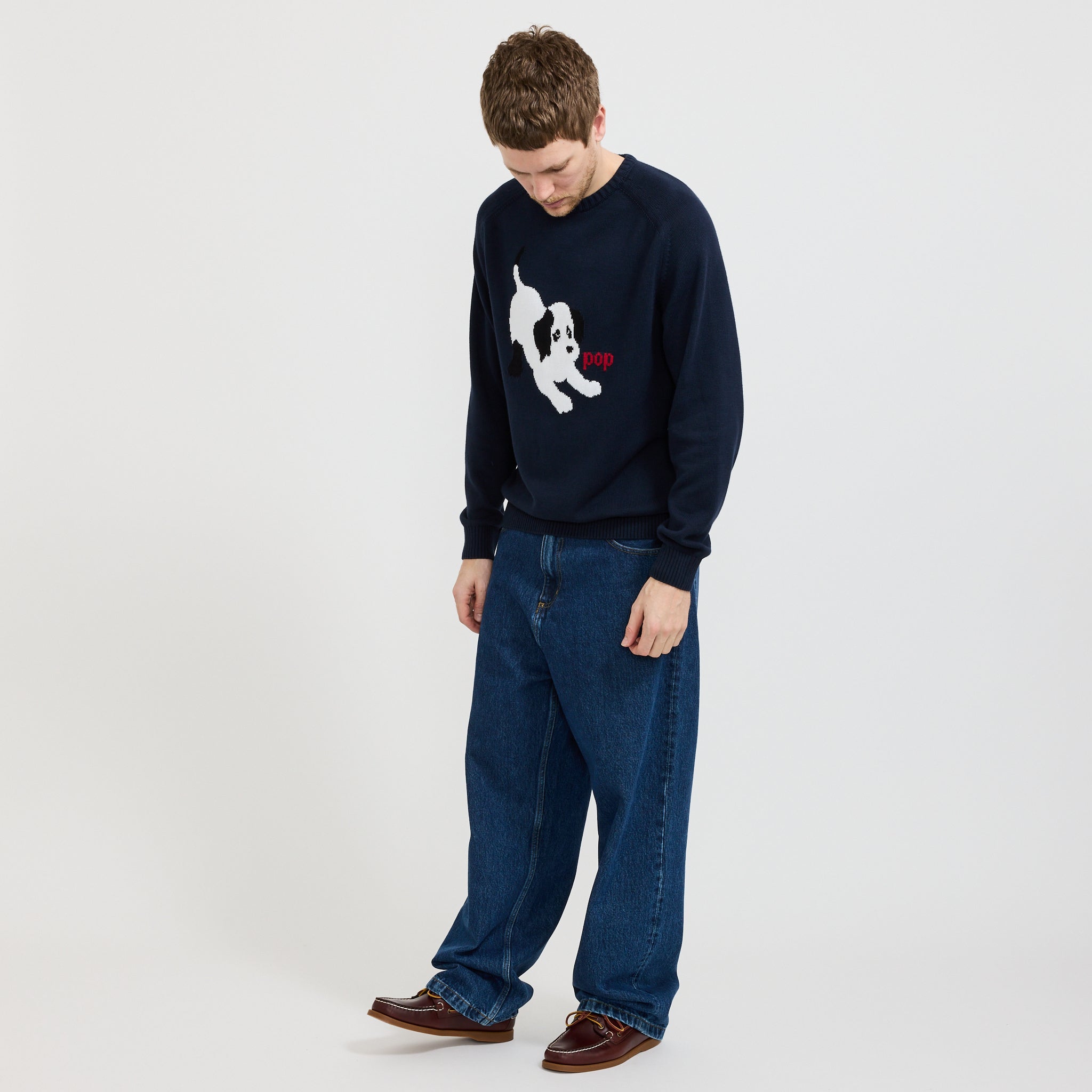 Pop Trading Company | Knitted Joy Crewneck Navy | Maplestore