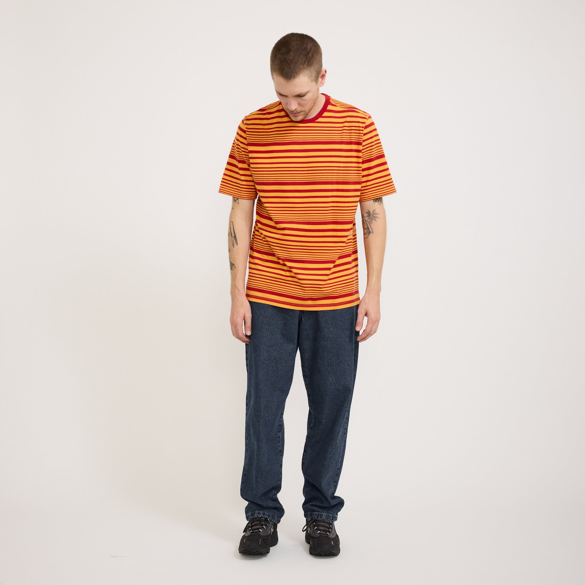 Pop Trading Company | Striped Logo T-Shirt Island Poppy | Maplestore
