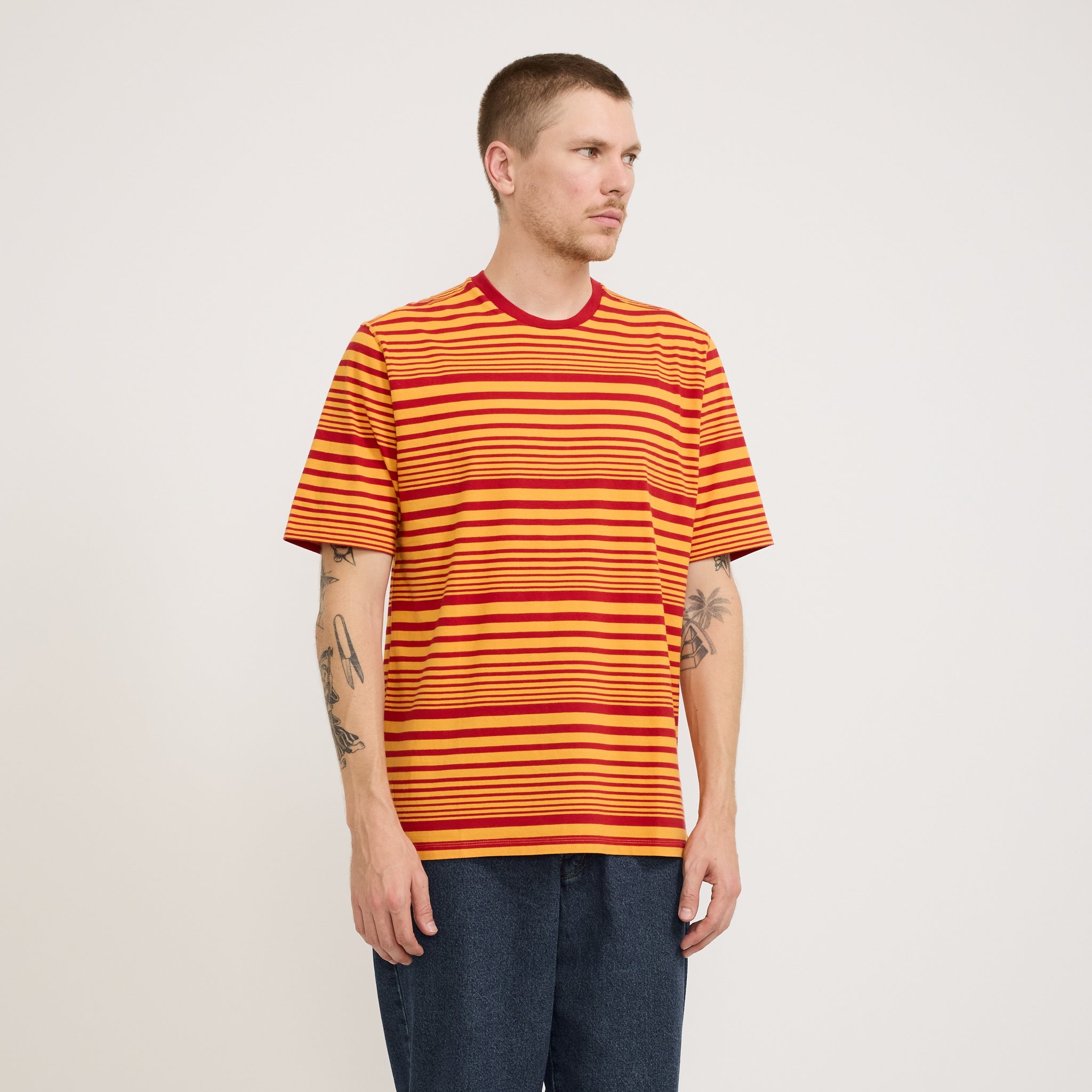 Pop Trading Company | Striped Logo T-Shirt Island Poppy | Maplestore