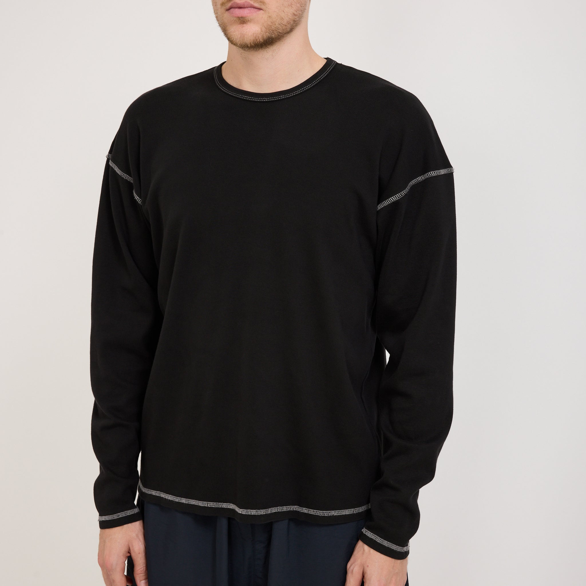 Heavy Rib Knit Long Sleeve Tee Black