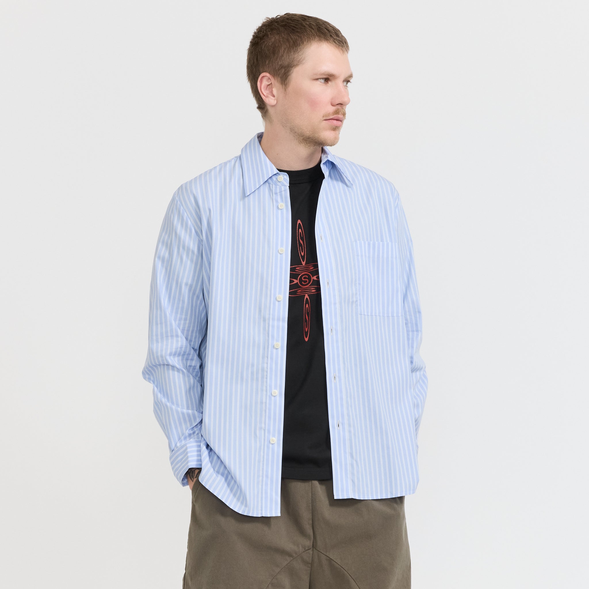 Pseushi | L/S Evening Shirt Blue Stripe | Maplestore