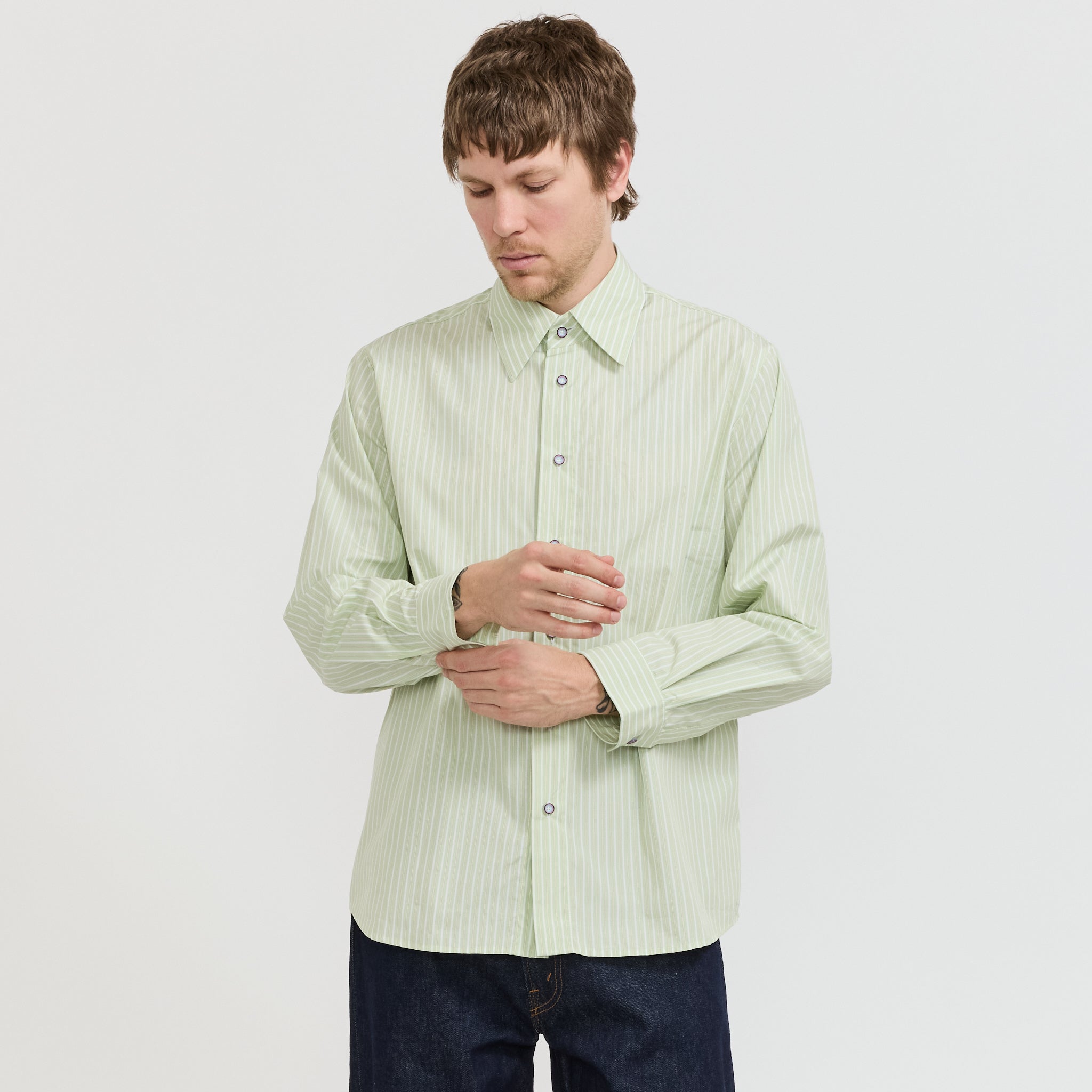 L/S Green Stripe Poplin Shirt