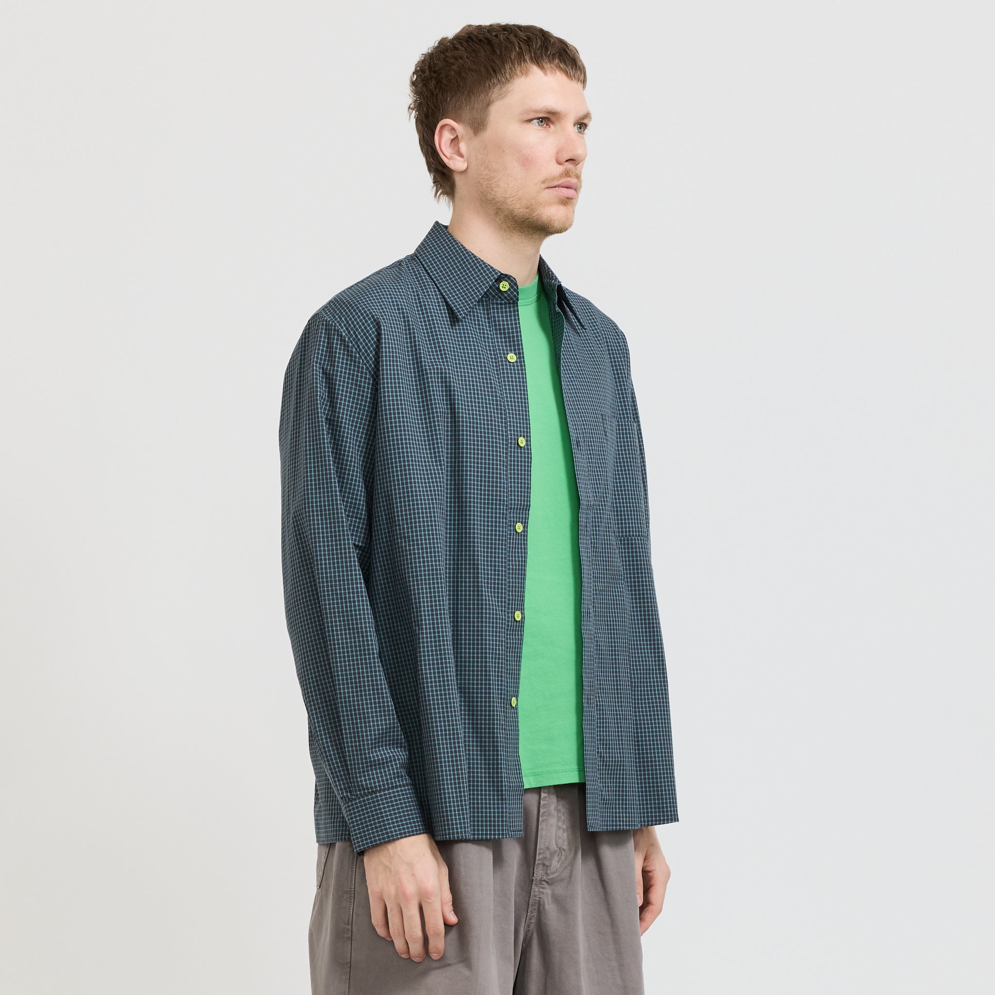 Pseushi | Long Sleeve Shirt Blue/Green Check | Maplestore