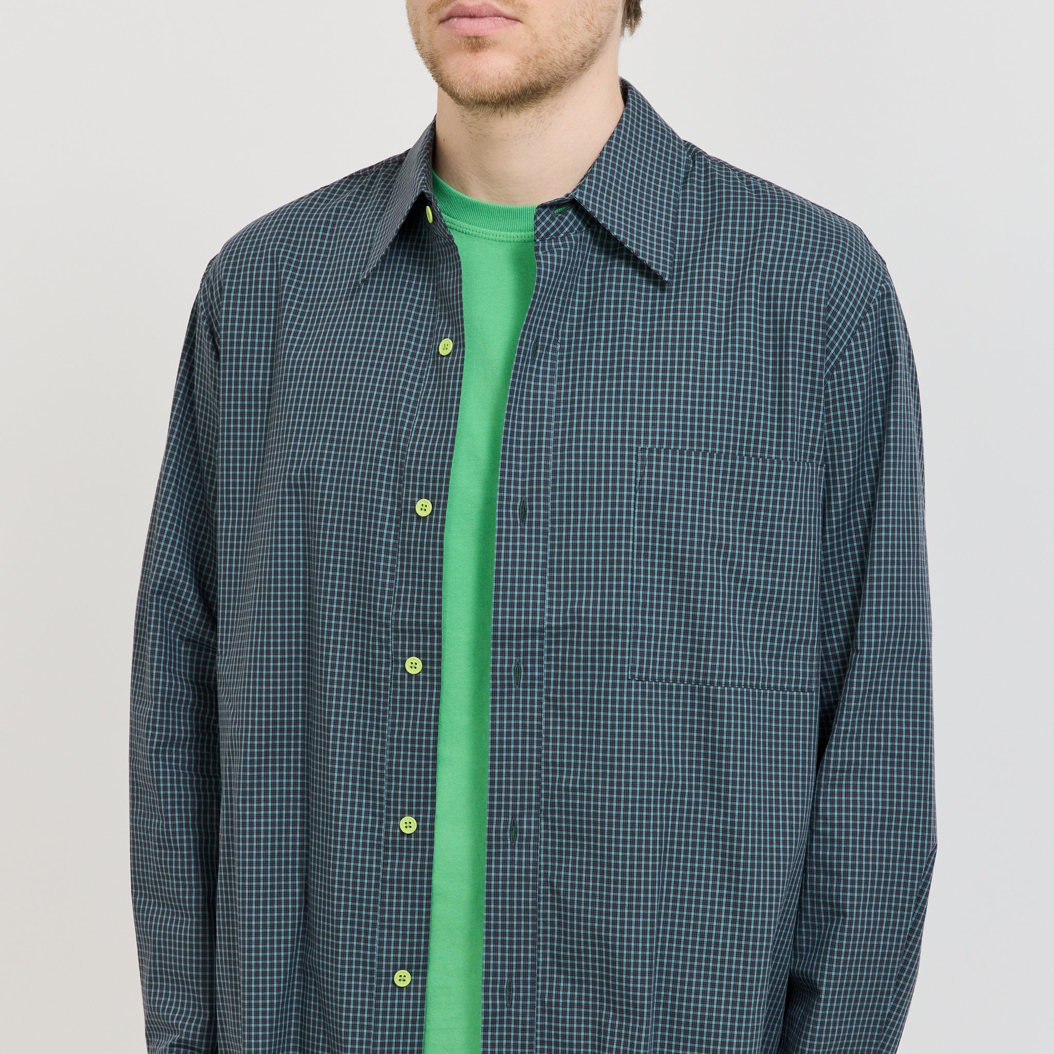 Pseushi | Long Sleeve Shirt Blue/Green Check | Maplestore