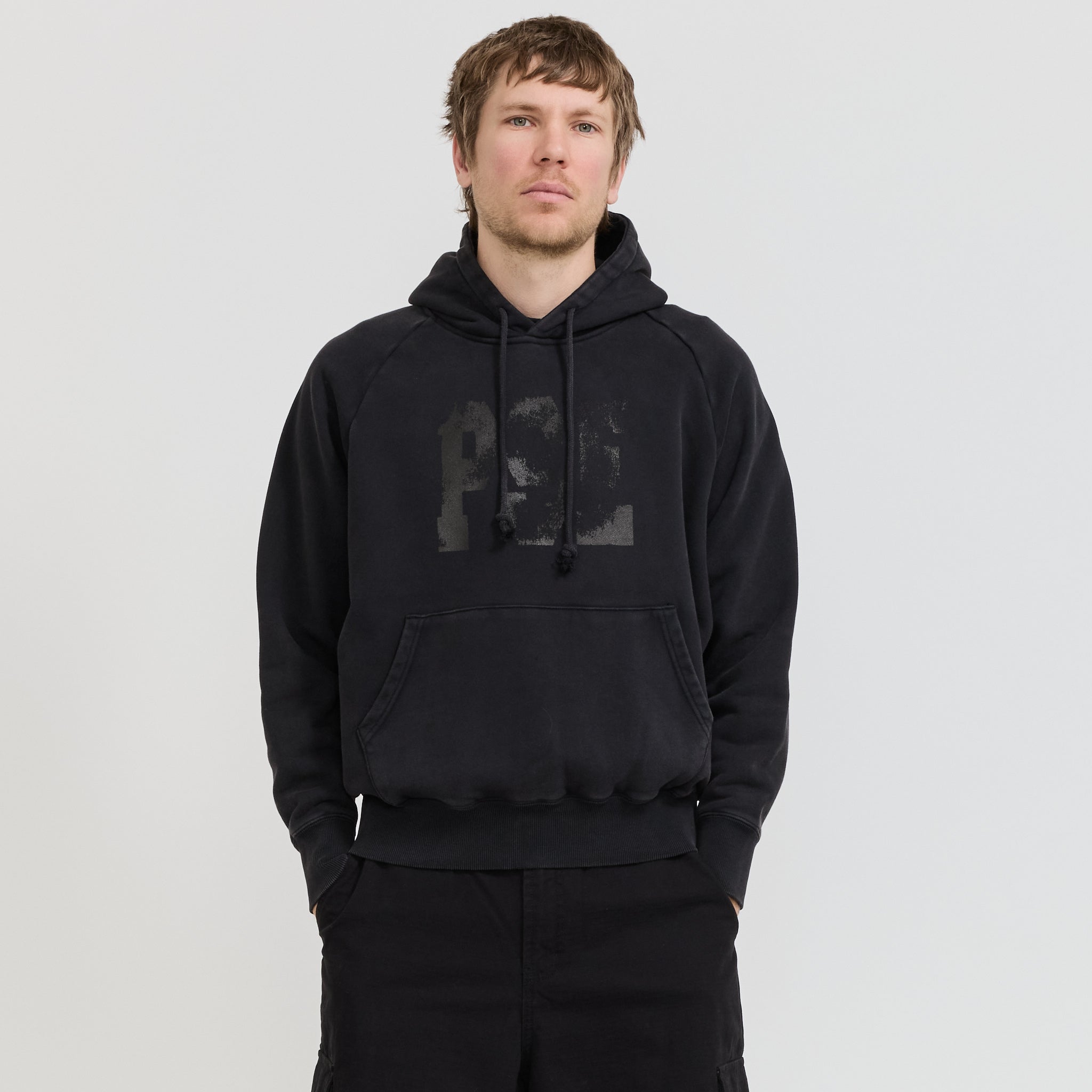 Raglan Drawstring Hoodie Vintage Black
