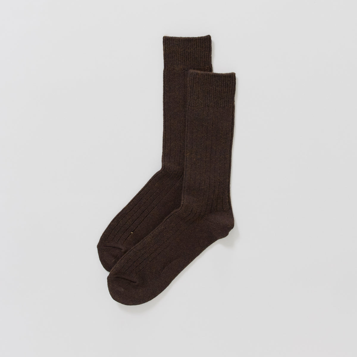 Rototo | Cotton Wool Ribbed Crew Socks Dark Brown | Maplestore