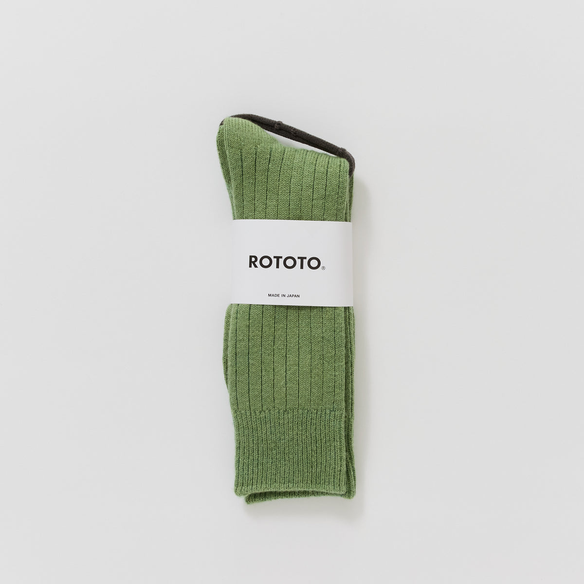 Rototo | Cotton Wool Ribbed Crew Socks Light Green | Maplestore