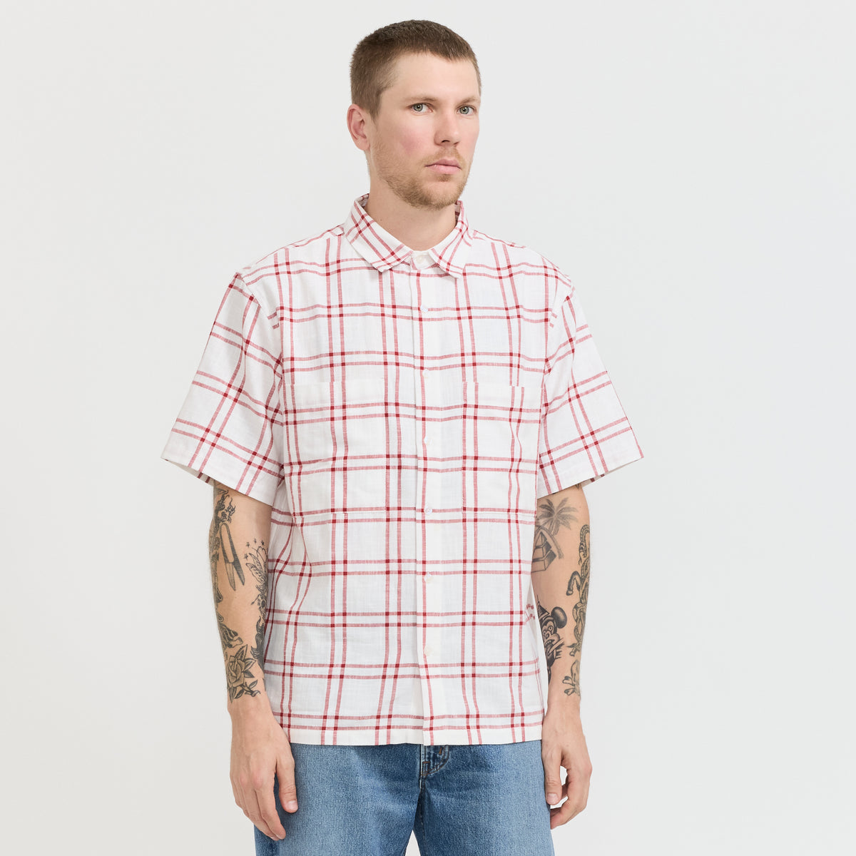 Short Sleeve Shirt White/Red Check