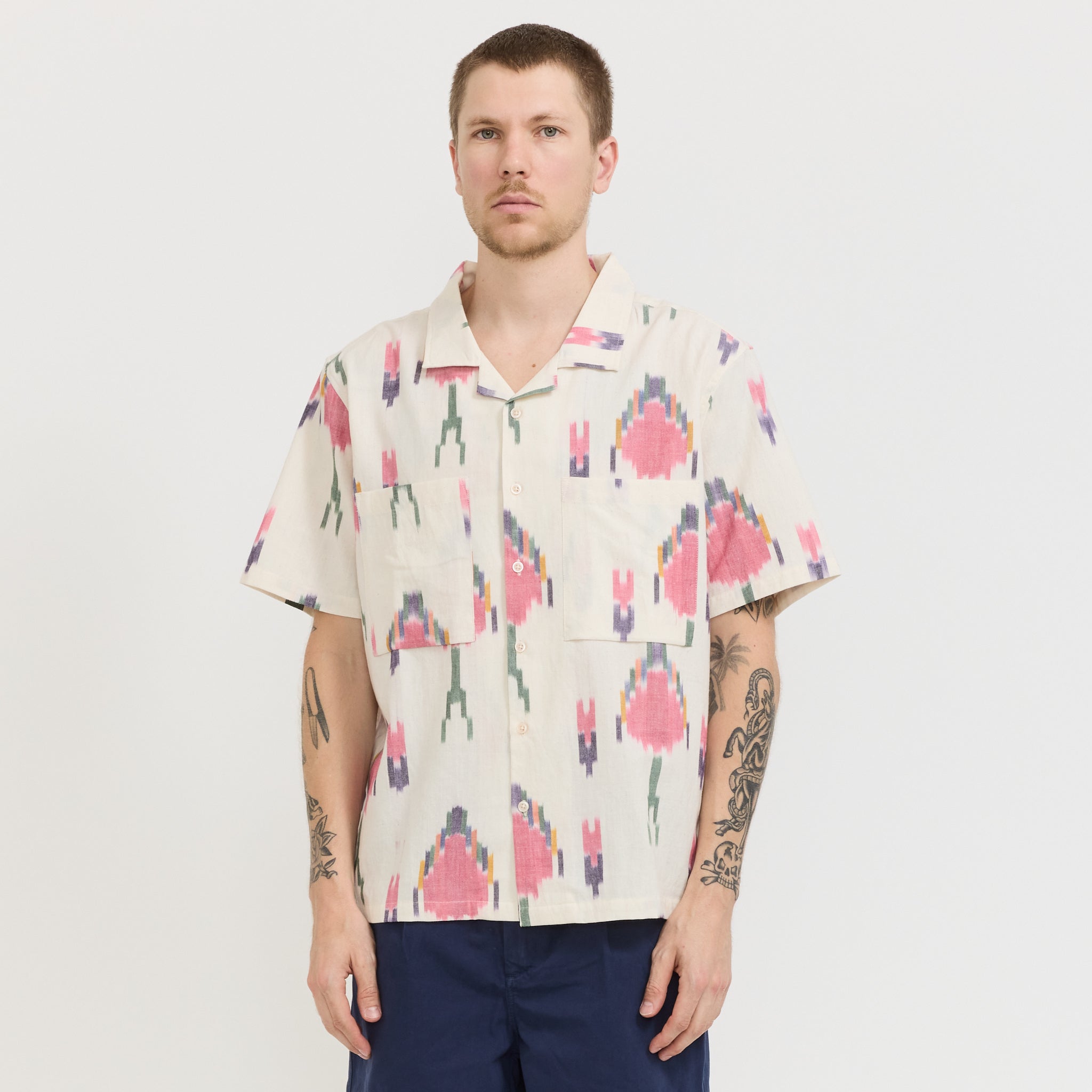 S/S Camp Collar Shirt Cream Ikat