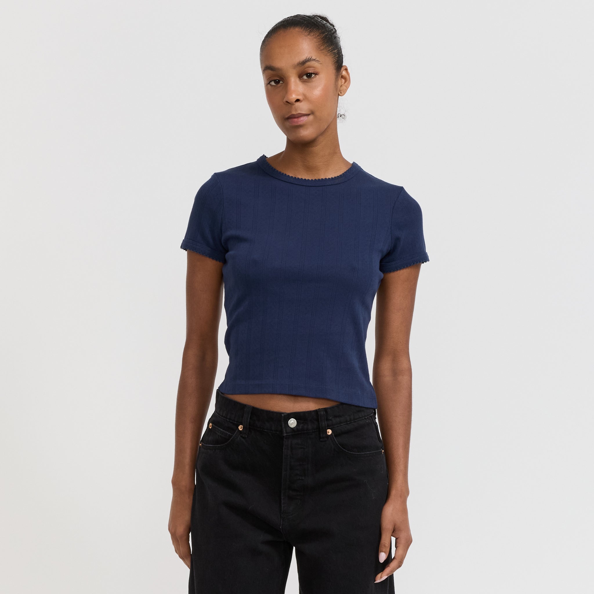 Rollas | Pointelle Classic Tee Navy | Maplestore