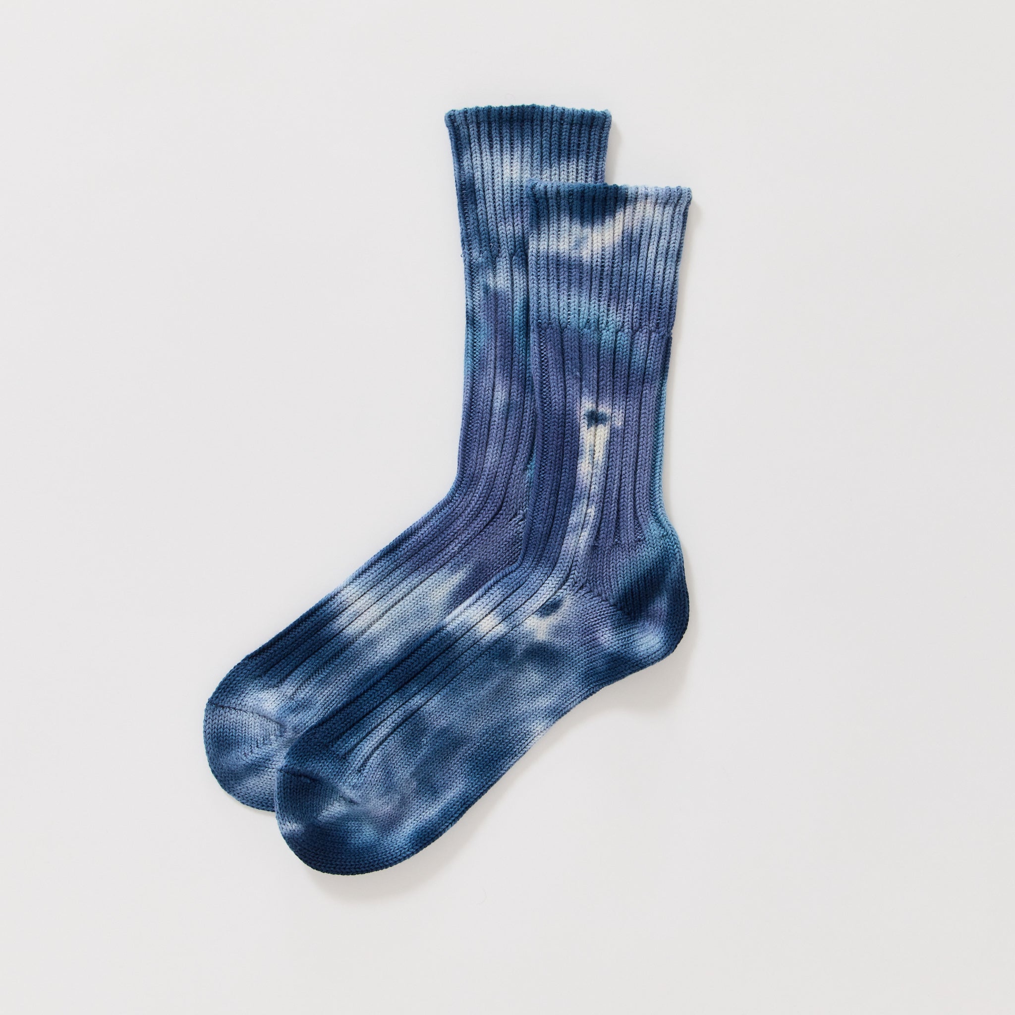 Chunky Ribbed Crew Socks Tie Dye Indigo/Navy