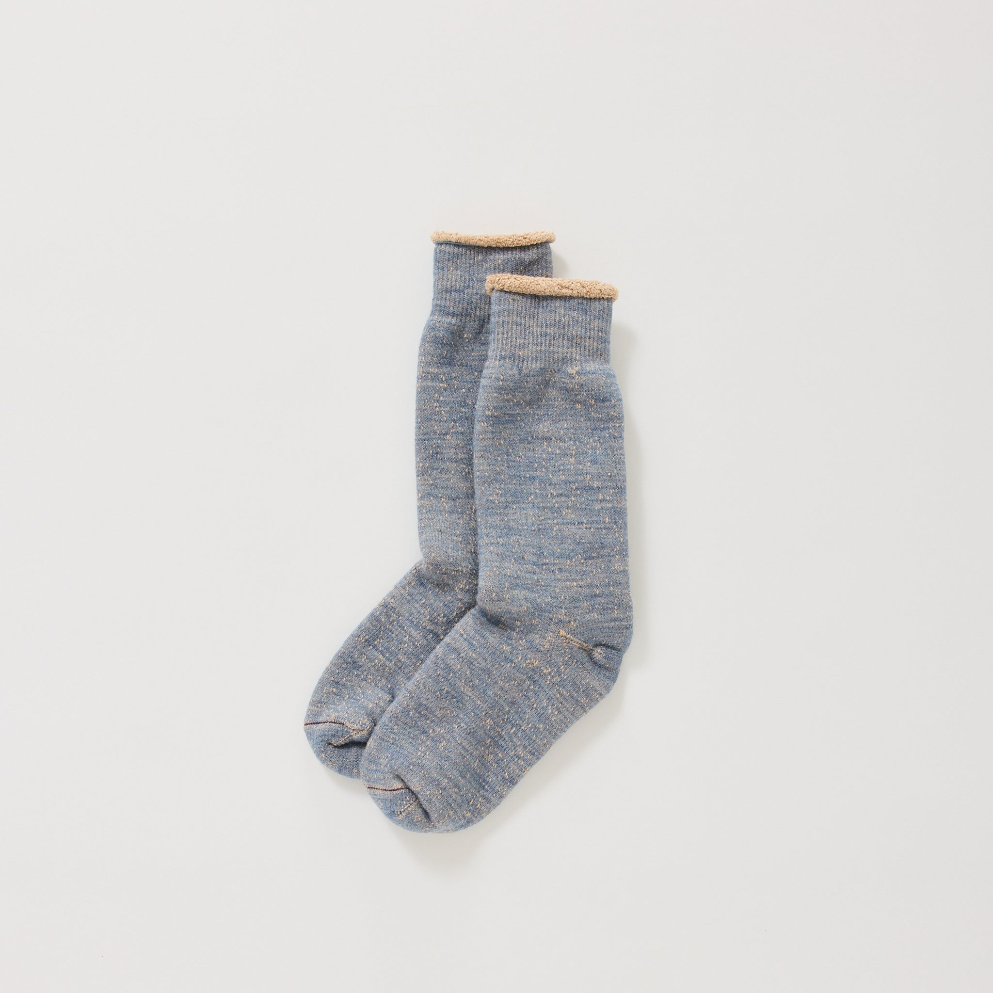 Rototo | Double Face Crew Socks Blue/Brown | Maplestore
