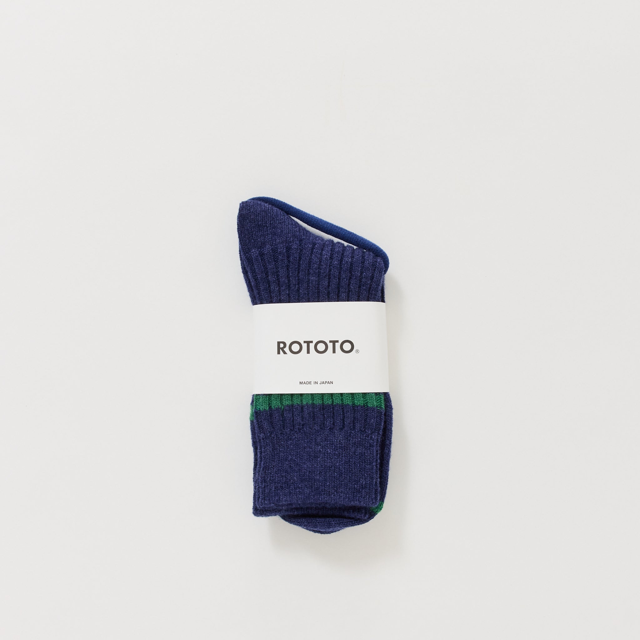 Merino Lambs Wool Stripe Socks Navy Blue/Green
