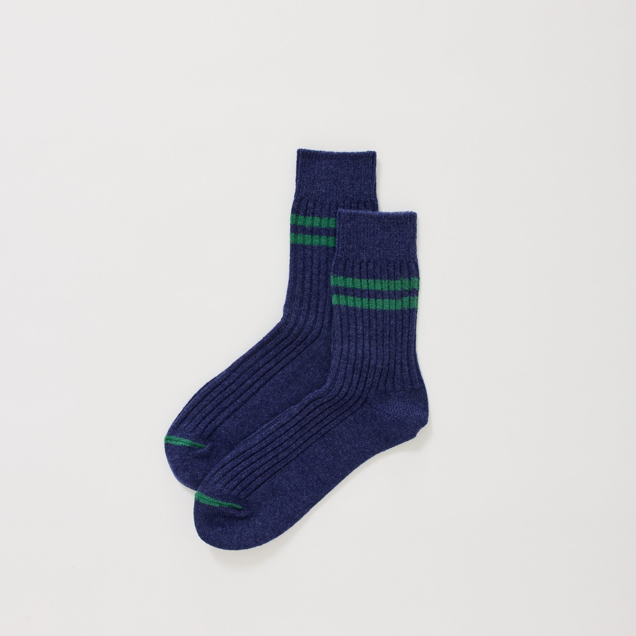 Merino Lambs Wool Stripe Socks Navy Blue/Green