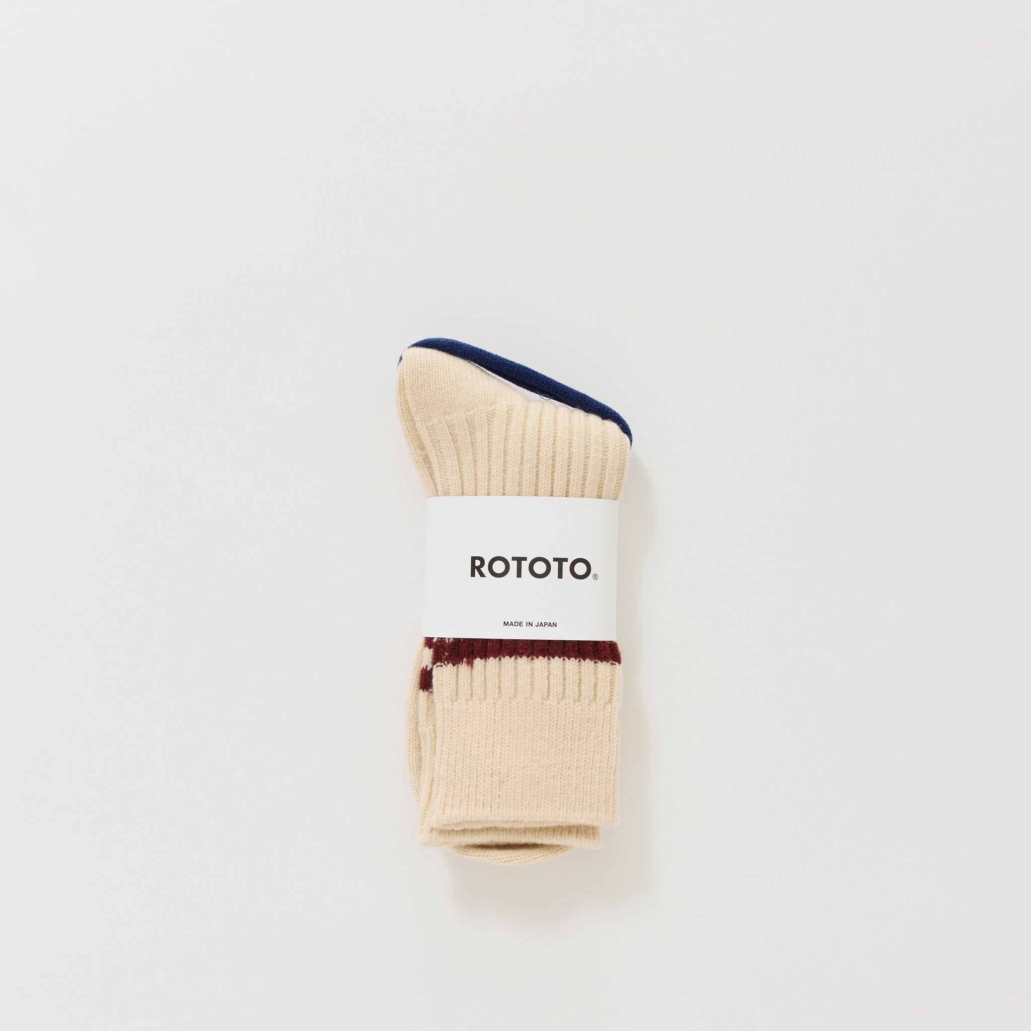 Merino Lambs Wool Stripe Socks Off White/Maroon