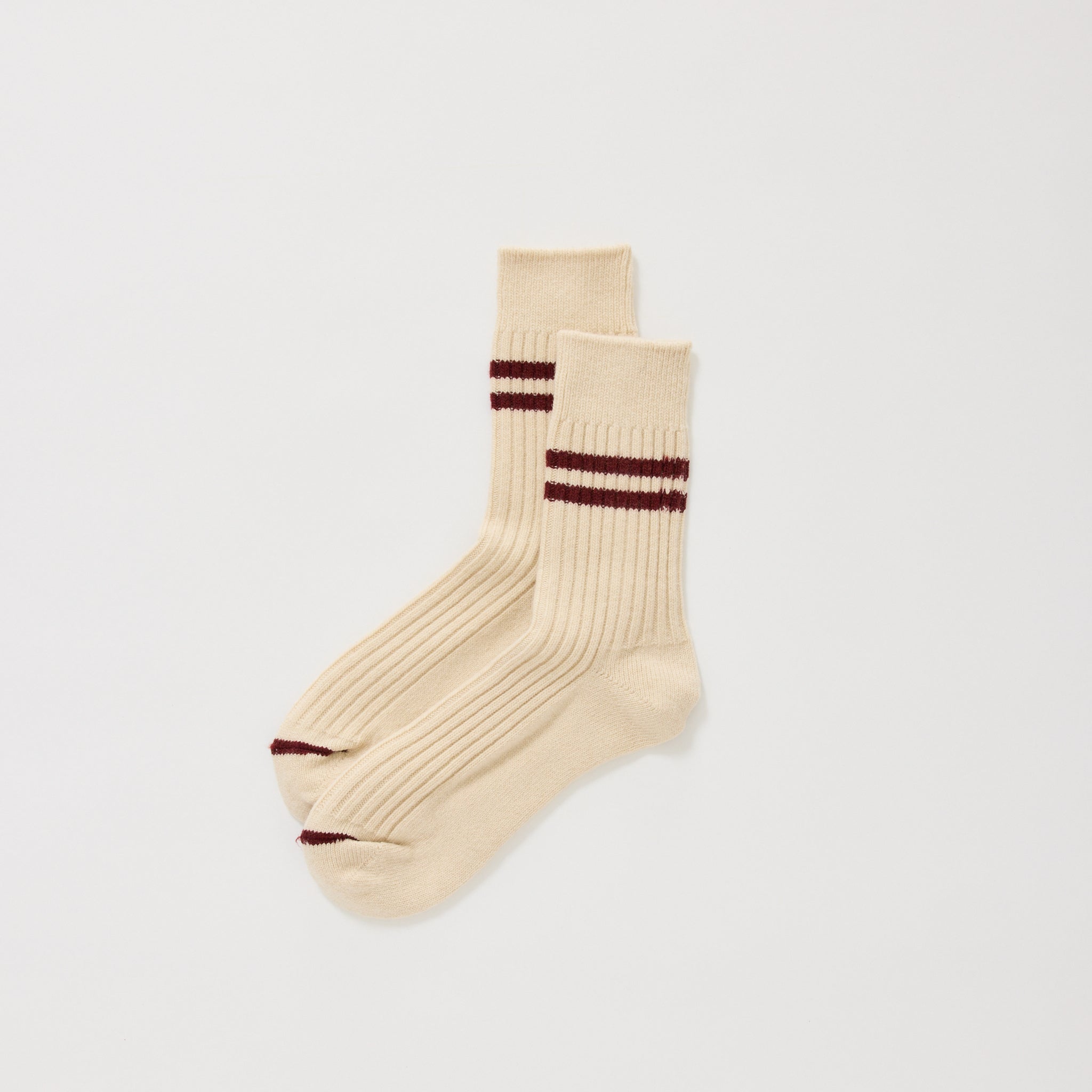 Rototo | Merino Lambs Wool Stripe Socks Off White / Maroon | Maplestore