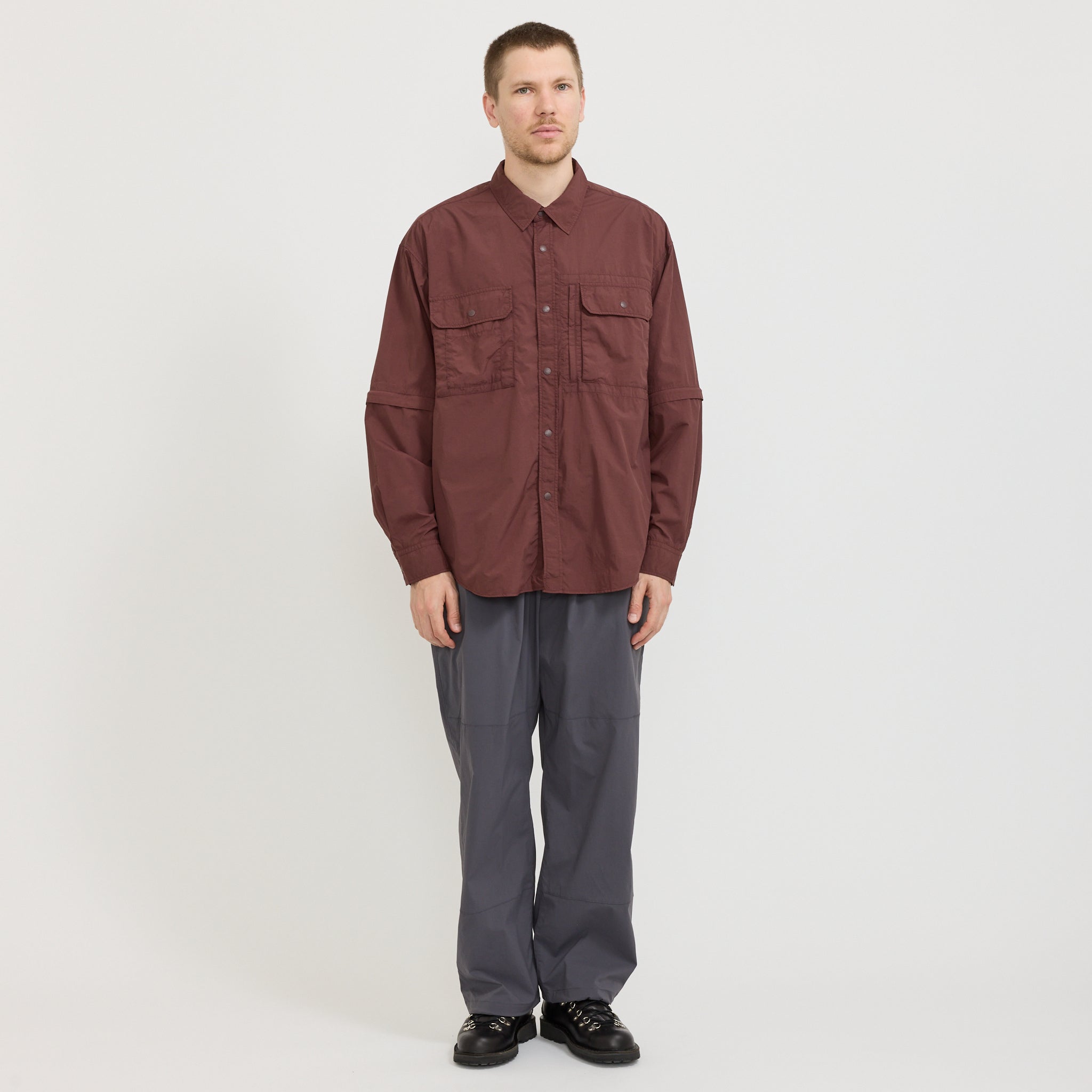 Garment Dyed Convertible Shirt Brown