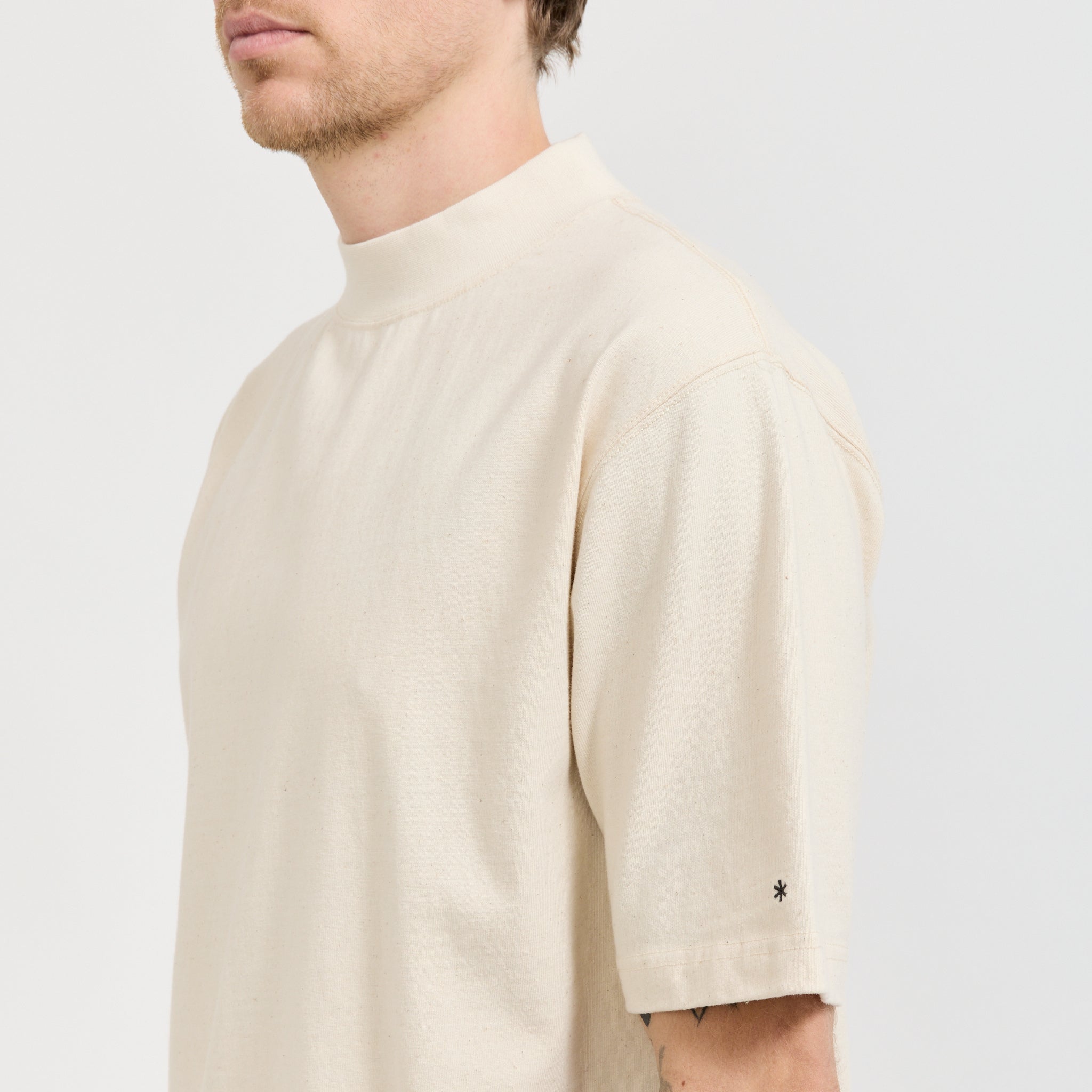 Recycled Cotton Mock Neck T-Shirt Oatmeal