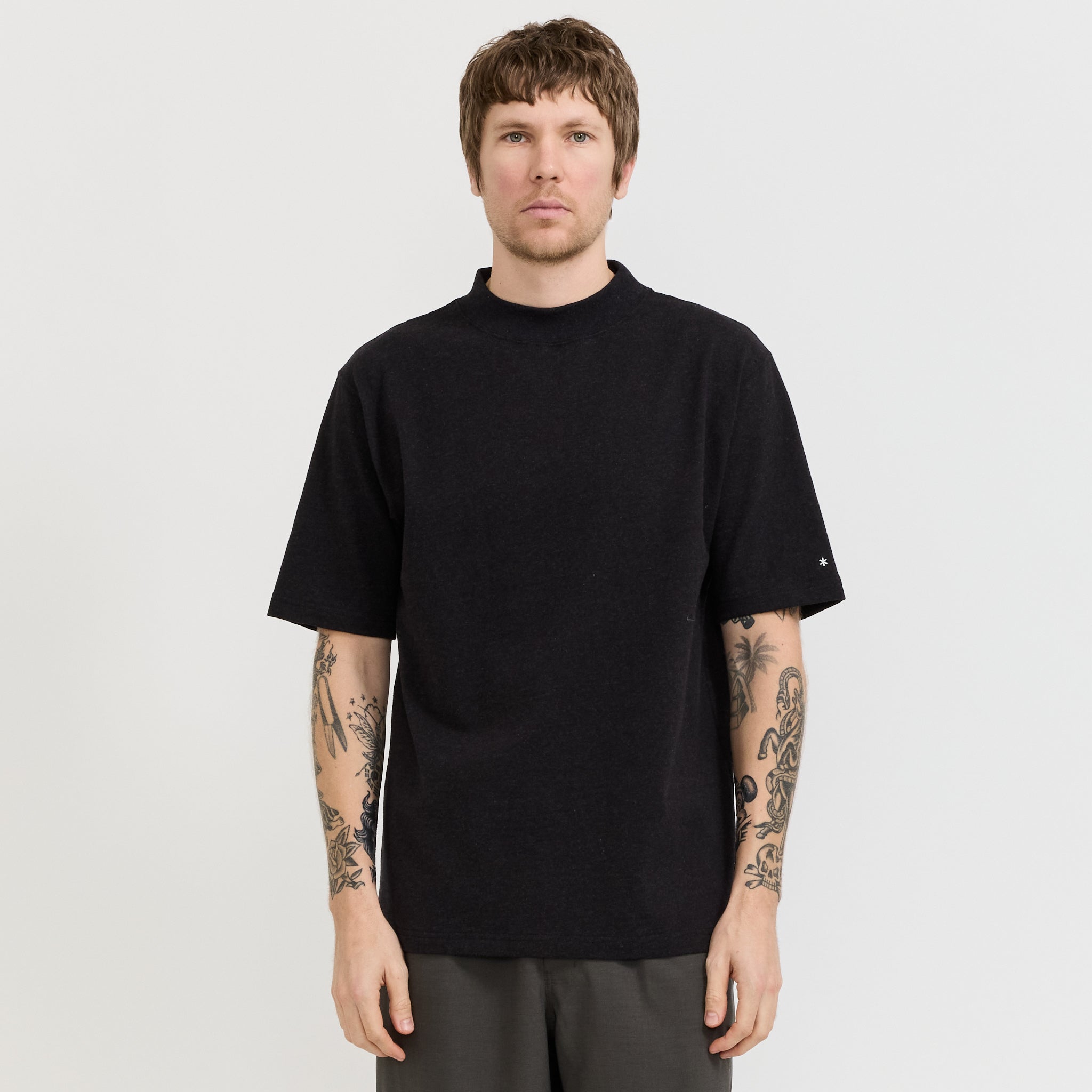 Recycled Cotton Mock Neck T-Shirt Black