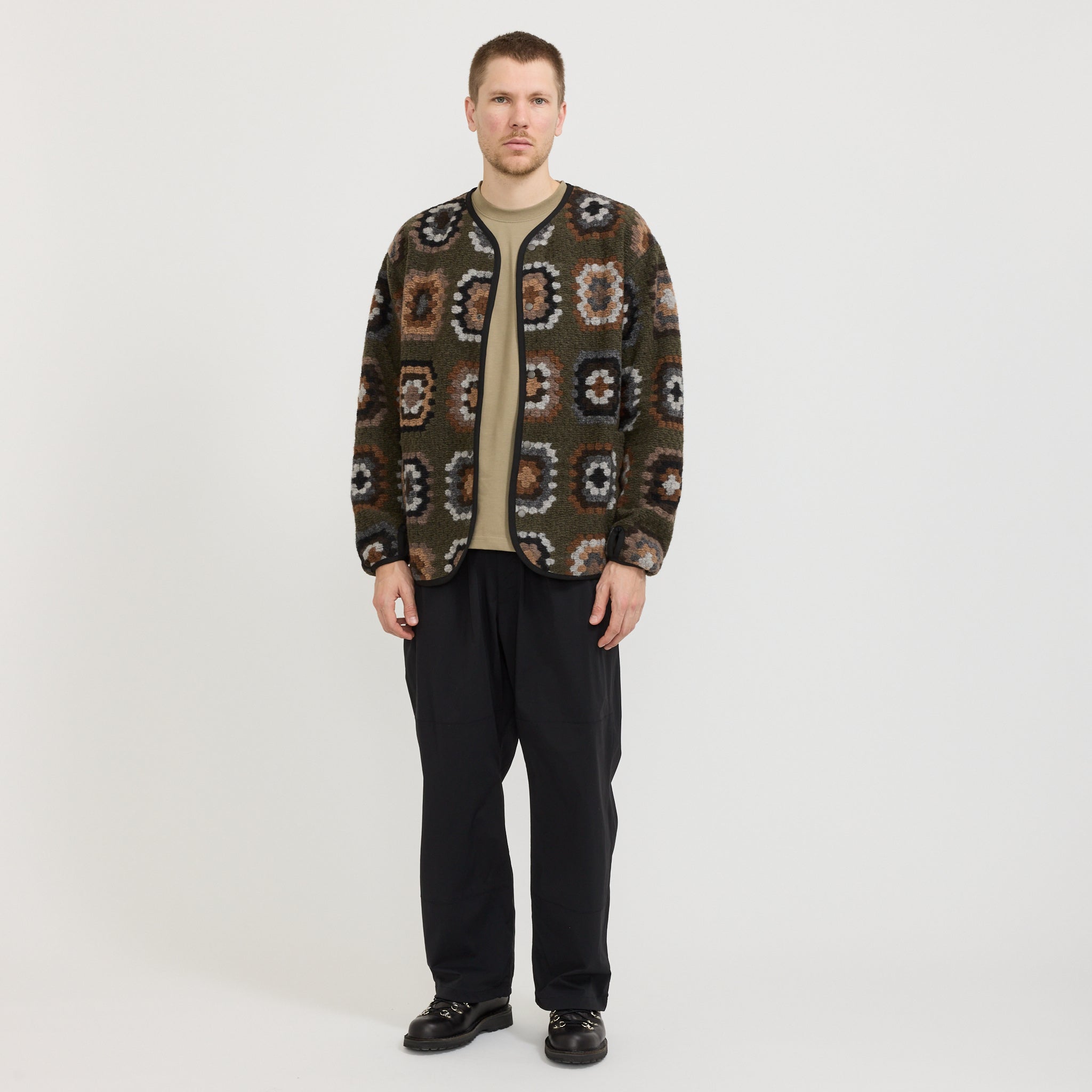 Wool Jacquard Cardigan Olive