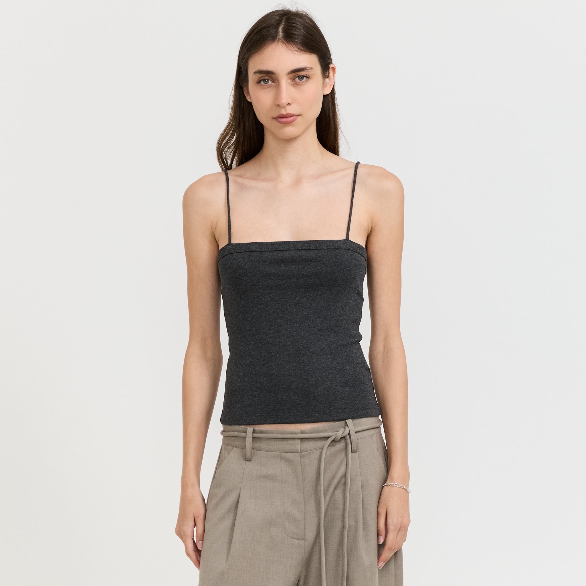 Square Neck Cami Charcoal Melange