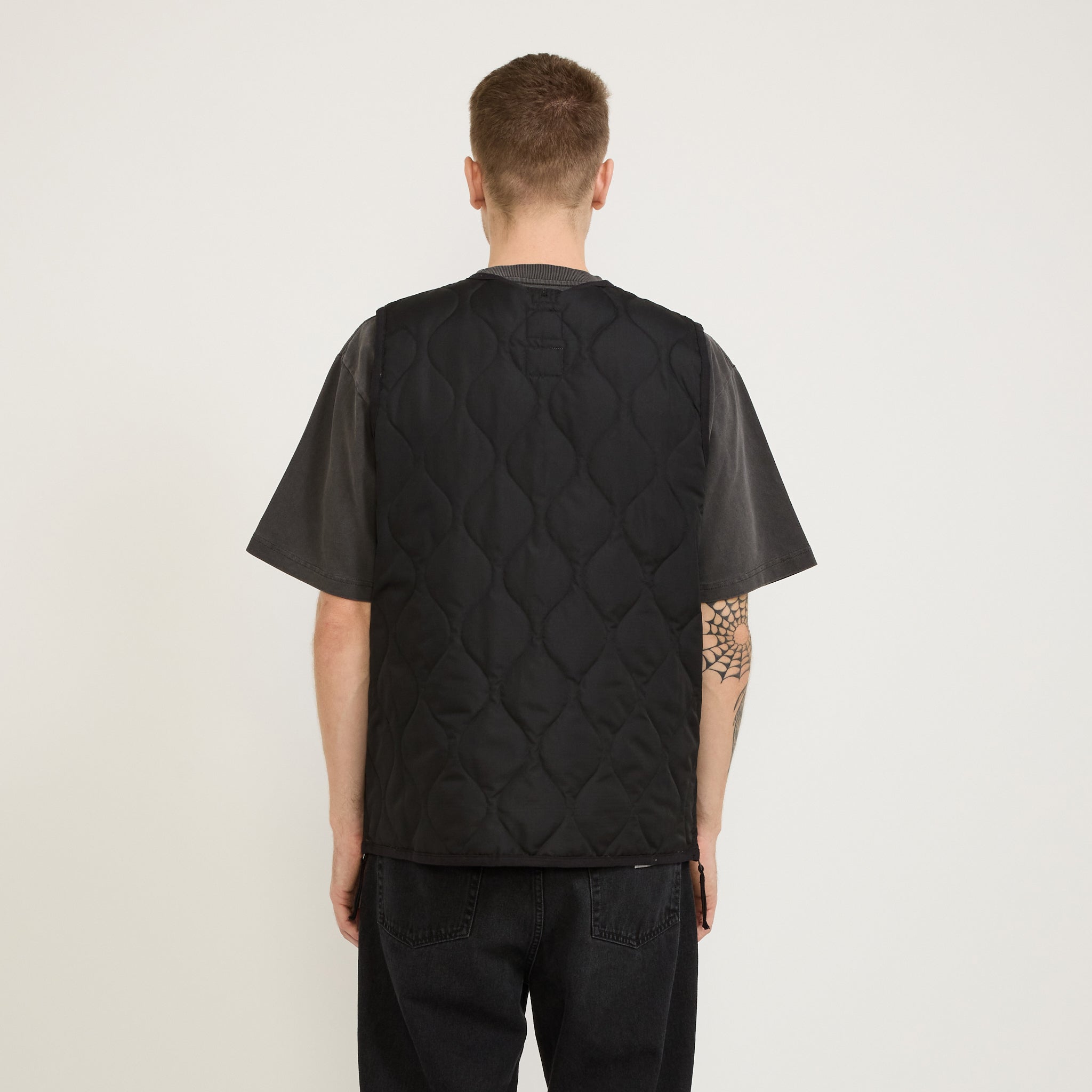 Military Zip V Neck Down Vest Black