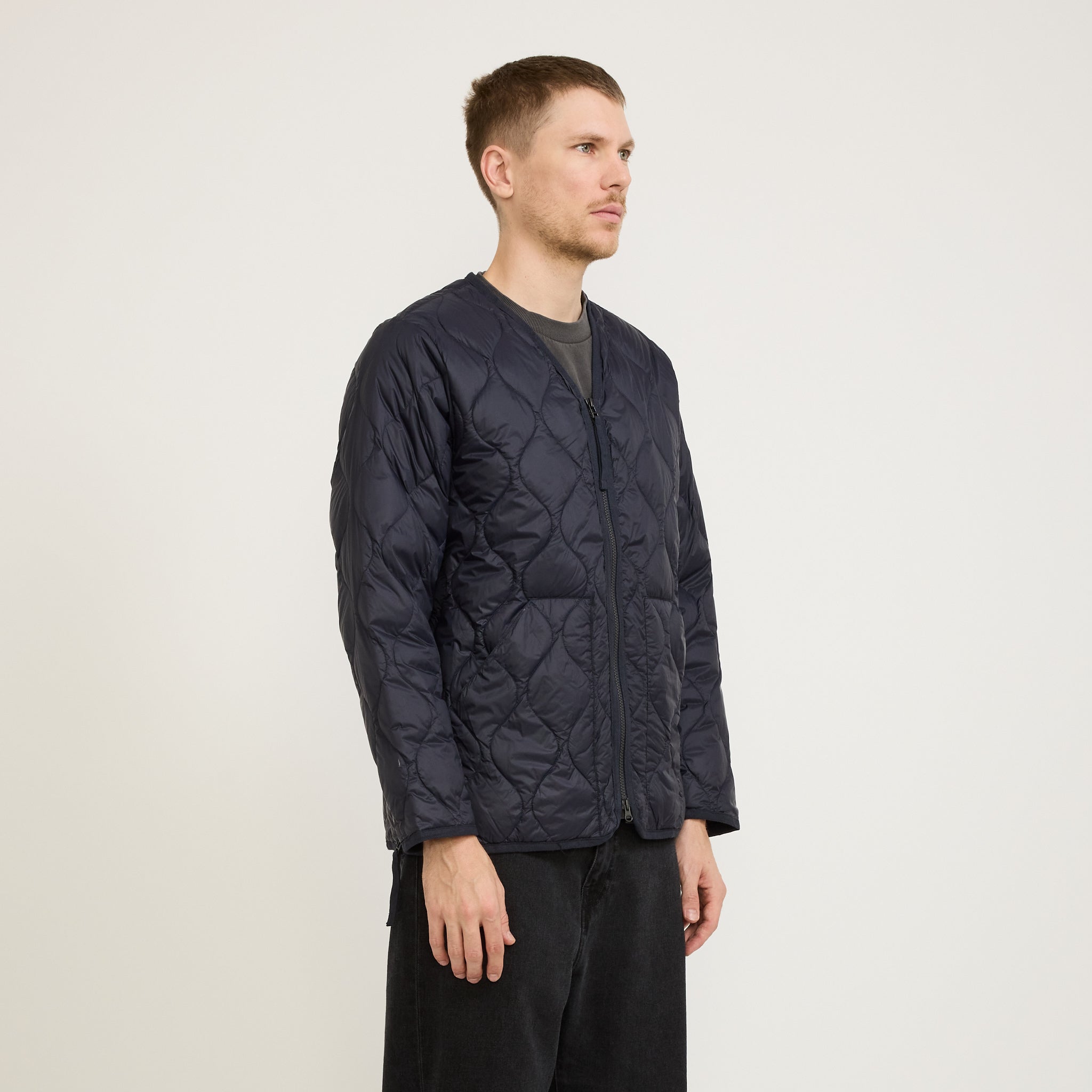 Taion | Military Zip V Neck Soft Shell Down Jacket Dark Navy | Maplestore